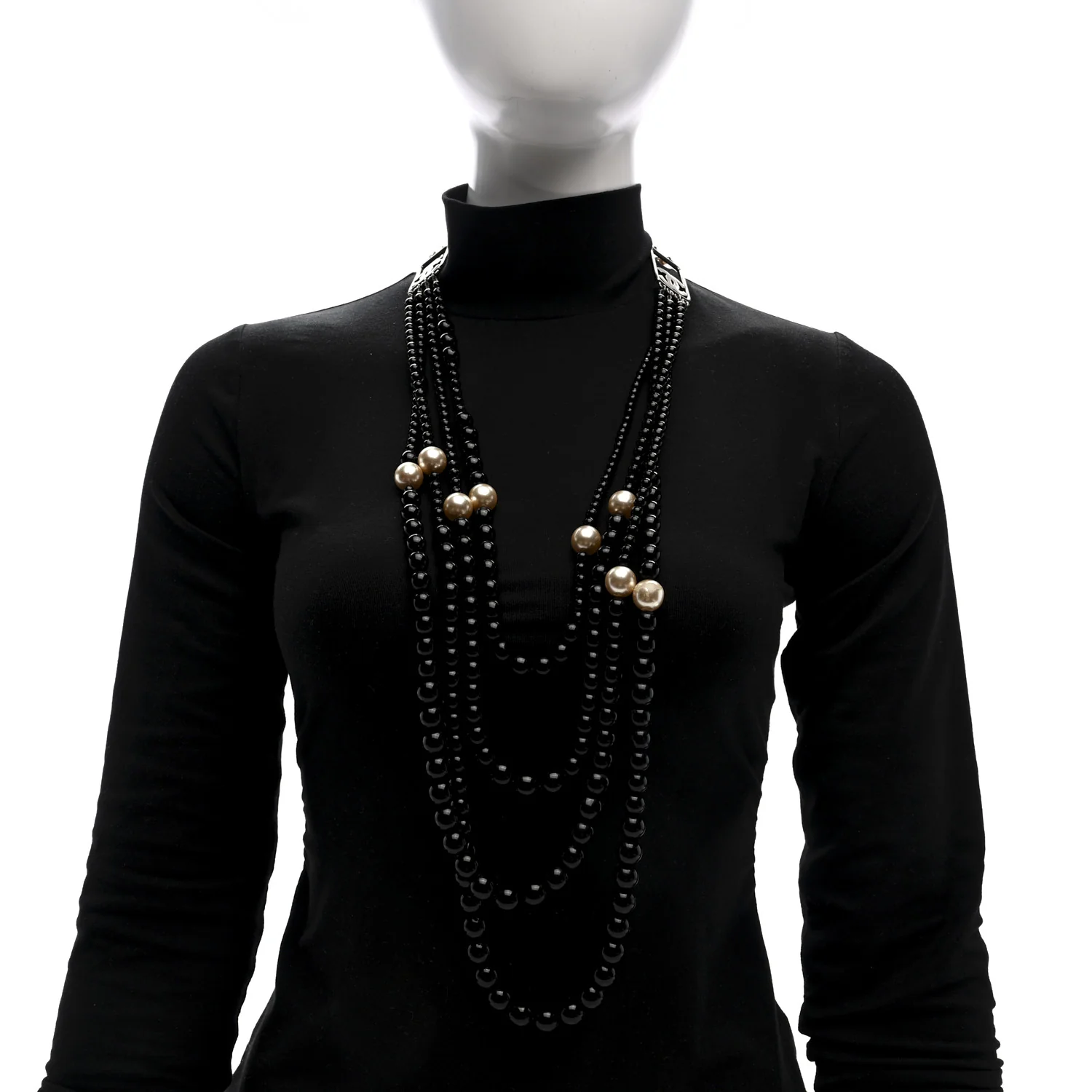 Ruthenium Resin Graduated Beaded Pearl CC Multi Strand Long Necklace Black - Image 2