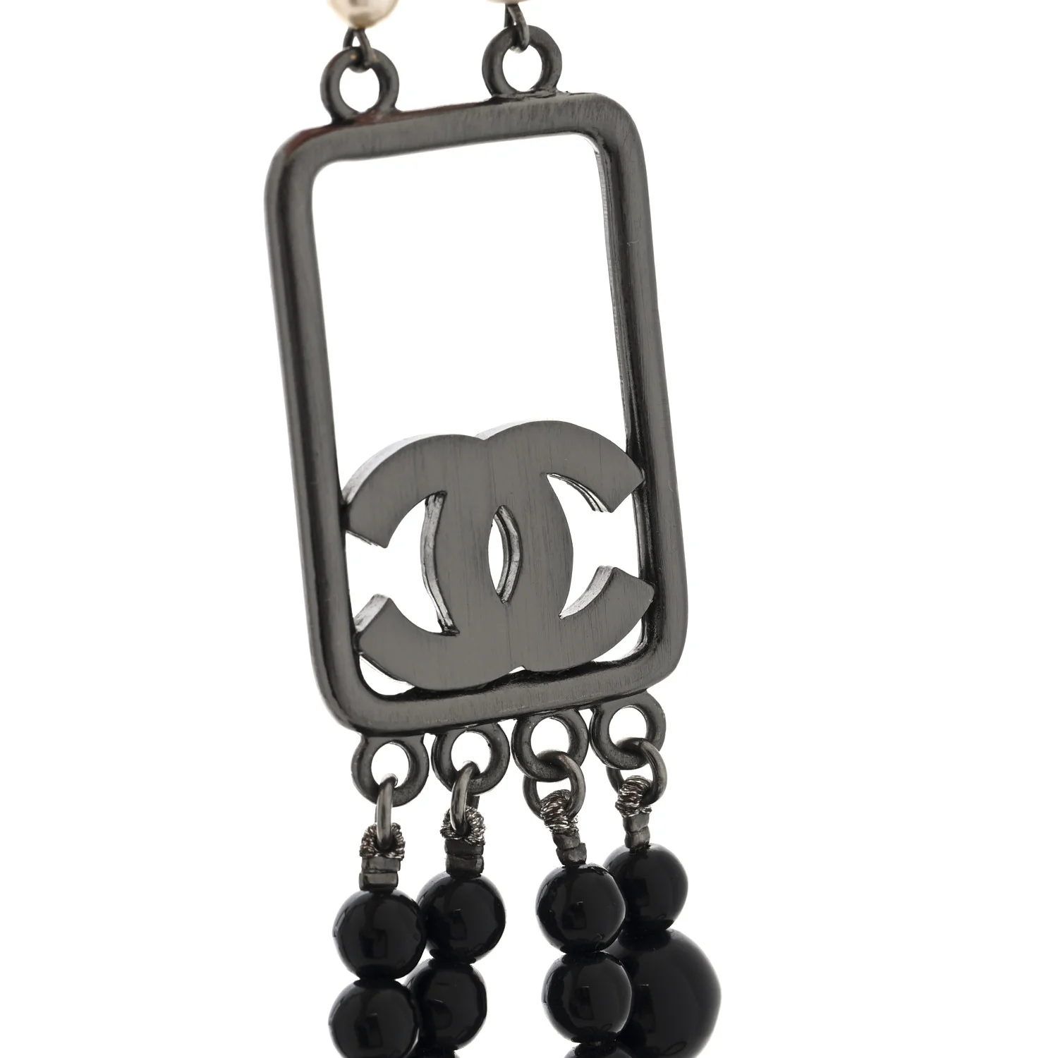 Ruthenium Resin Graduated Beaded Pearl CC Multi Strand Long Necklace Black - Image 4
