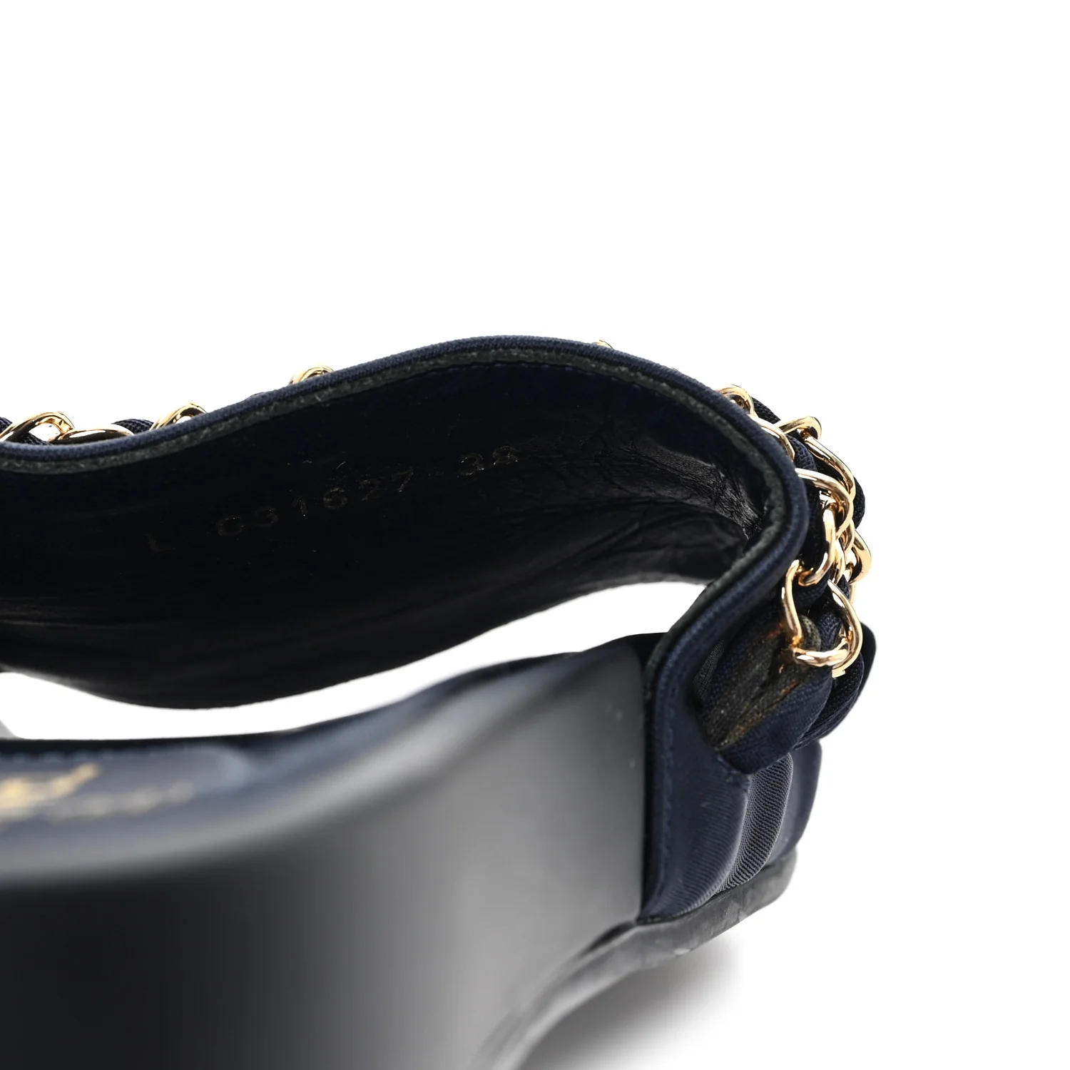Satin Canvas Chain Slides Sandals Flats 38 Marine - Image 9