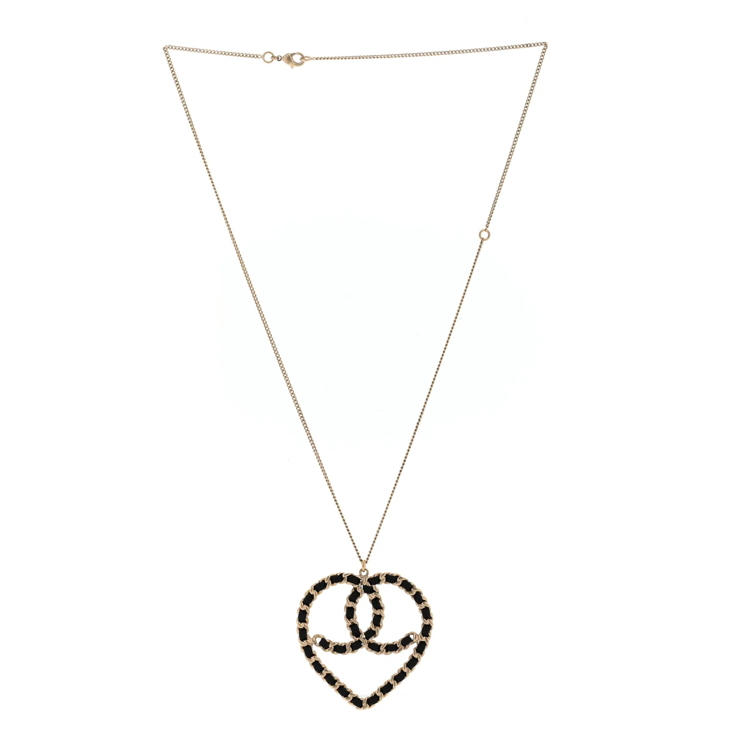 Satin CC Heart Chain Necklace Black Light Gold - Image 3