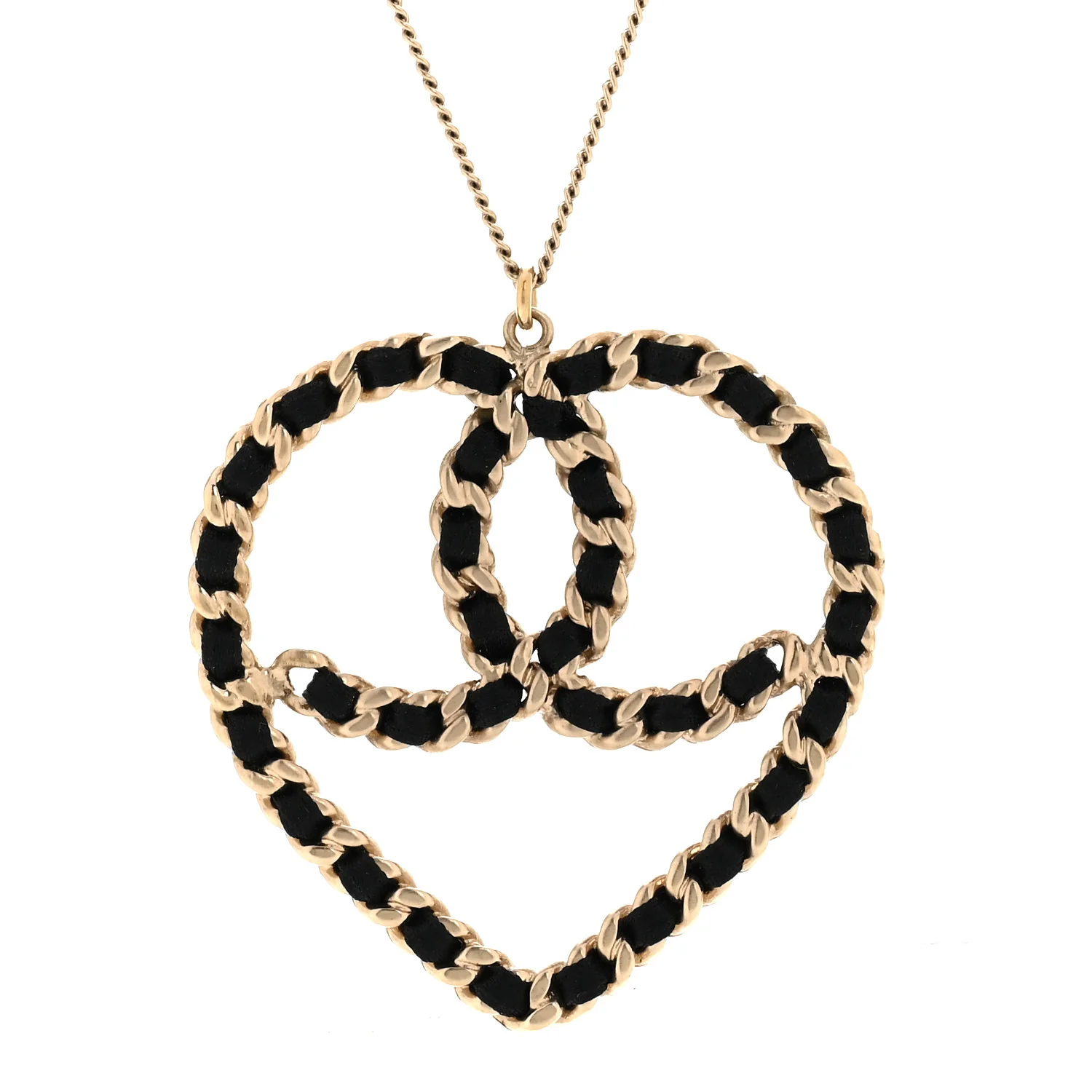 Satin CC Heart Chain Necklace Black Light Gold - Image 4