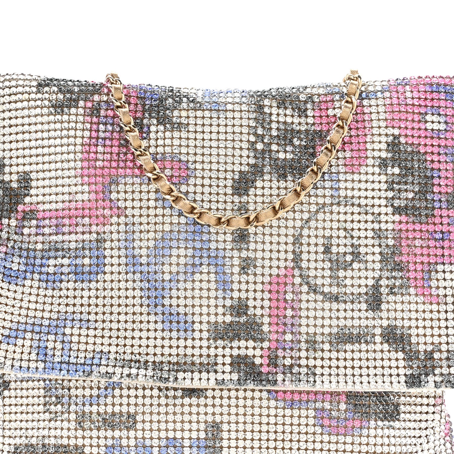 Satin Chainmail Crystal Graffiti CC Messenger Bag Silver Multicolor - Image 8