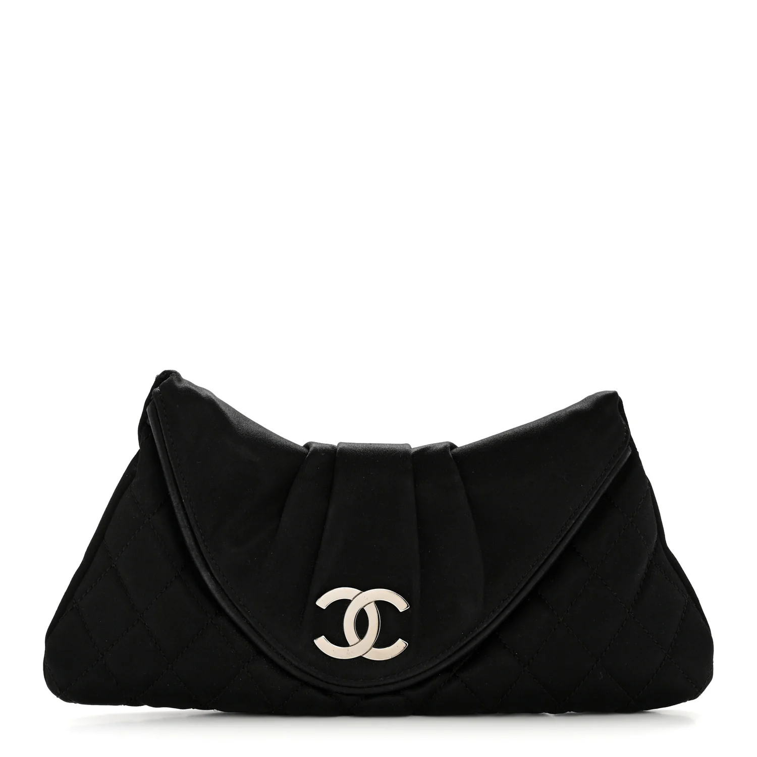Satin Quilted Flap Clutch Black