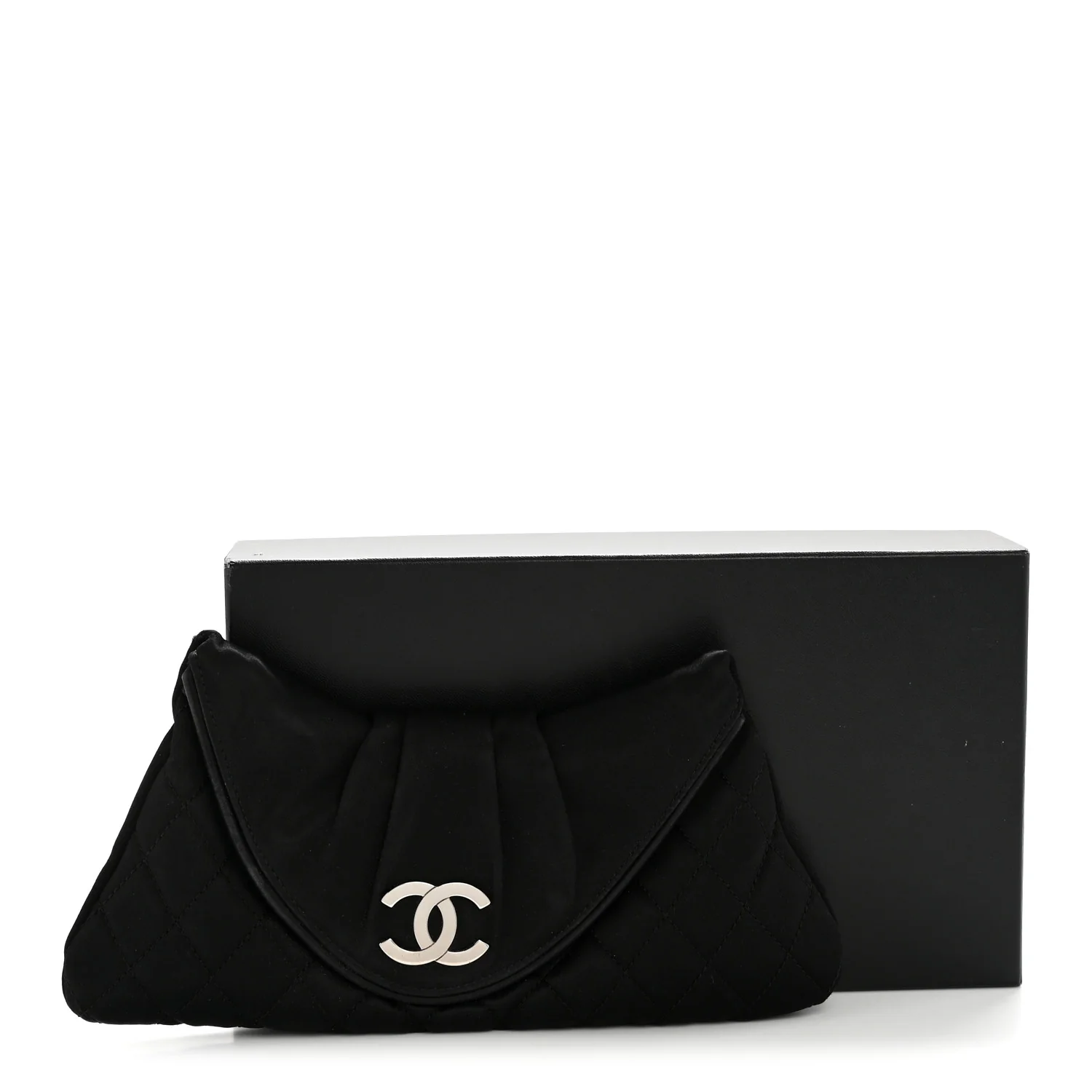 Satin Quilted Flap Clutch Black - Image 14