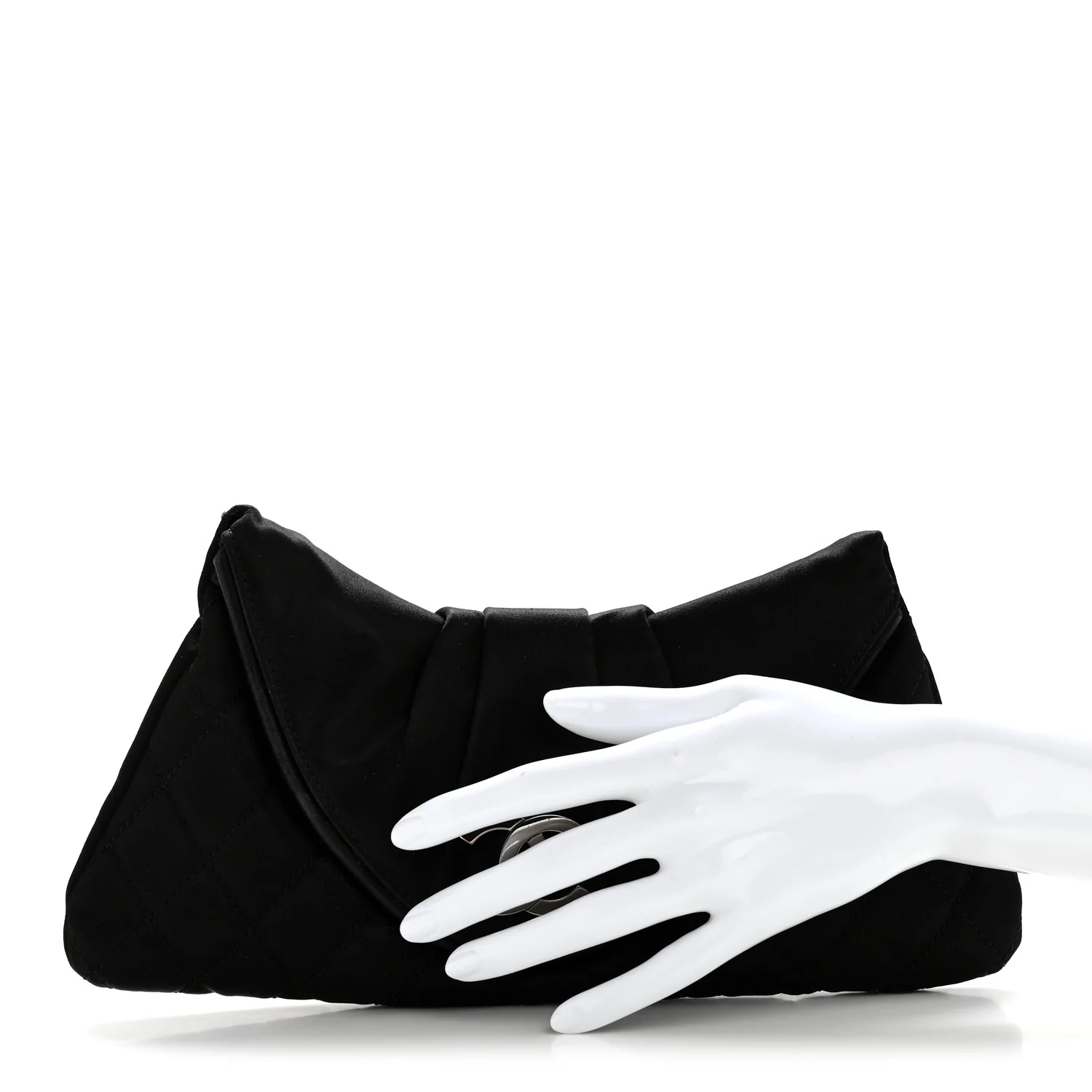 Satin Quilted Flap Clutch Black - Image 2