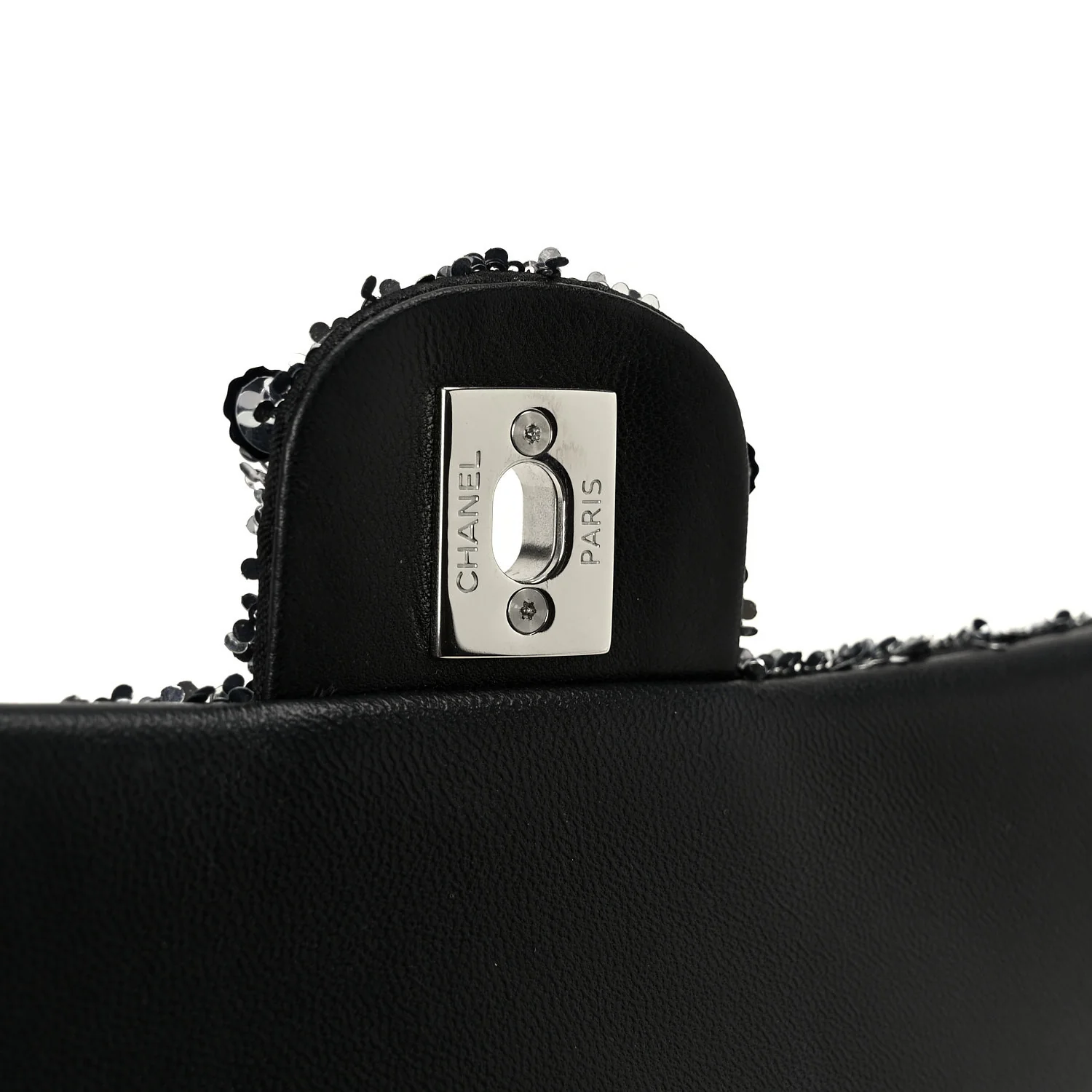 Sequin Camellia Small Single Flap Silver Black - Image 7