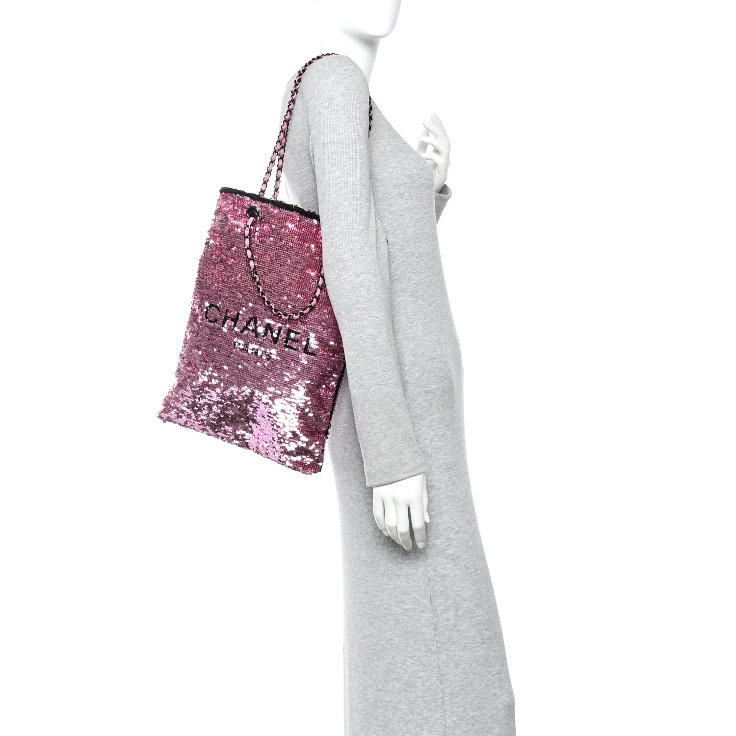 Sequin Logo Shopping Tote Pink Black - Image 2