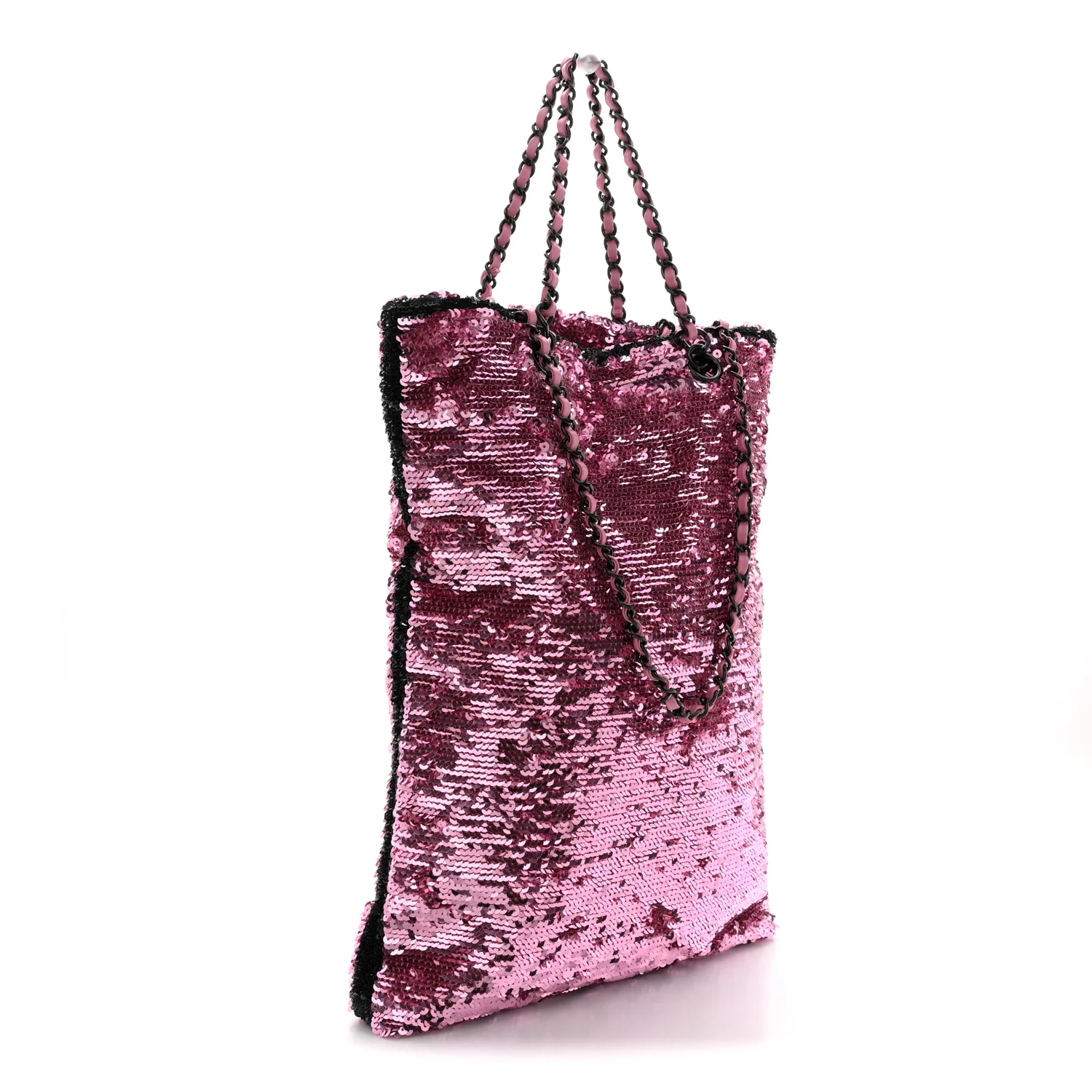 Sequin Logo Shopping Tote Pink Black - Image 4