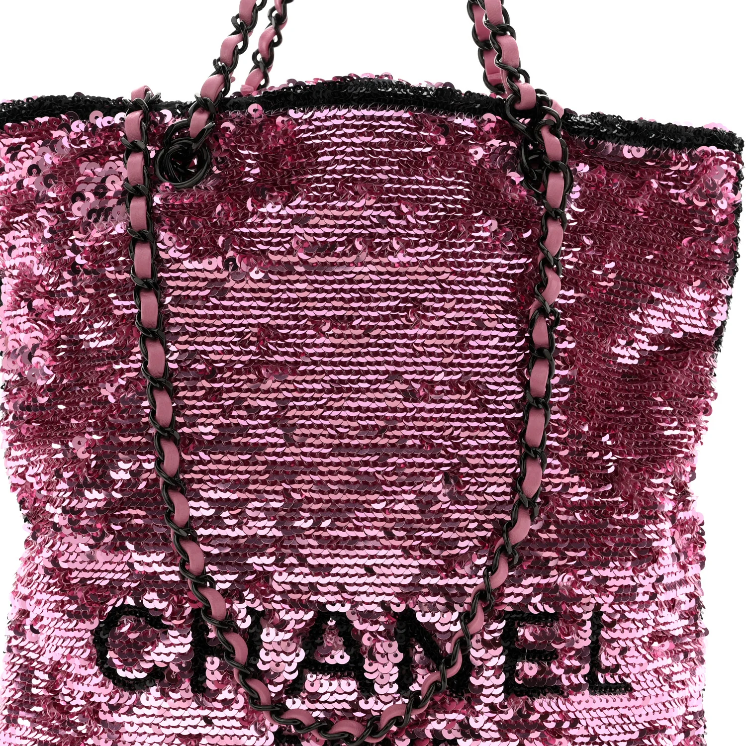 Sequin Logo Shopping Tote Pink Black - Image 9