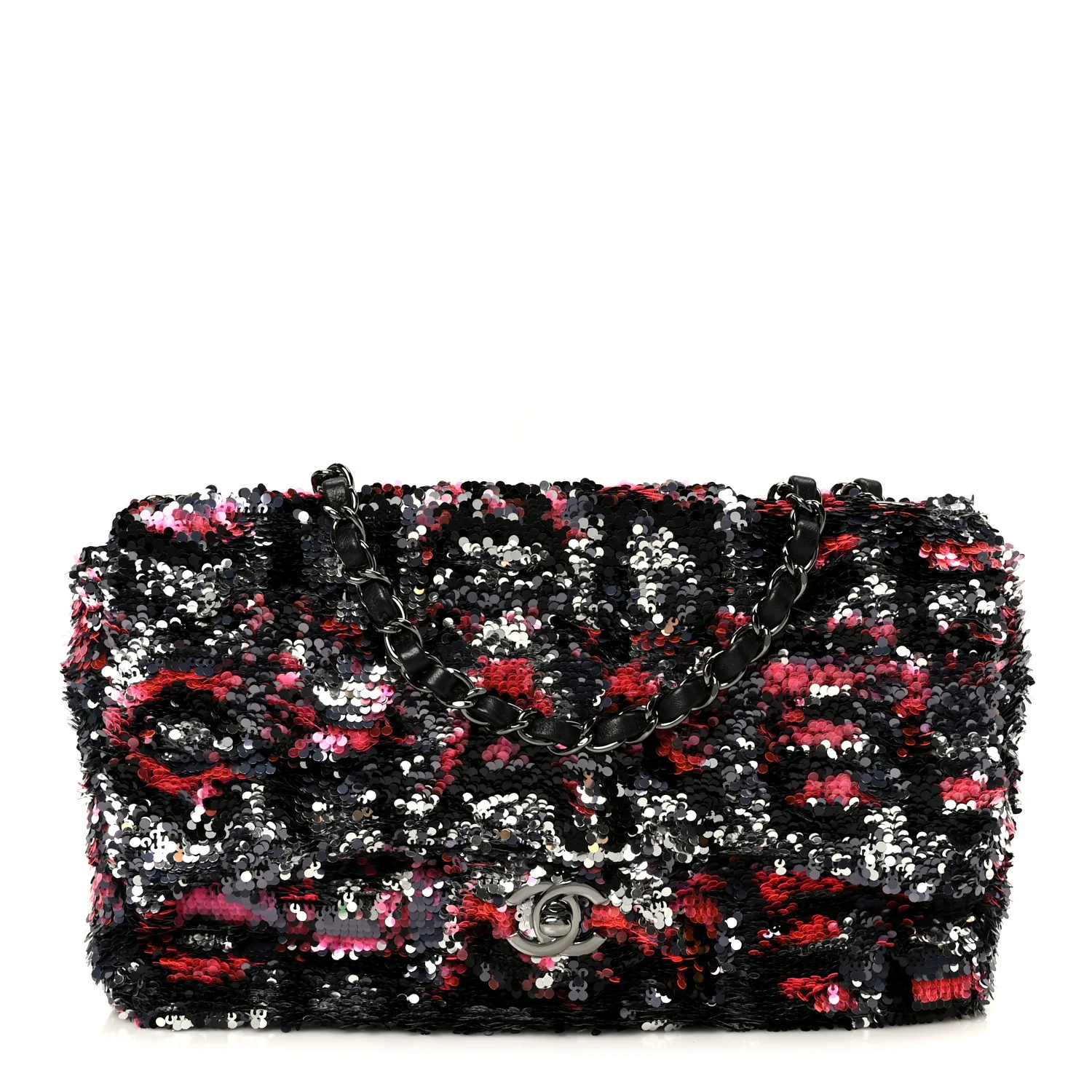 Sequin Logo Single Flap Pink Silver Black