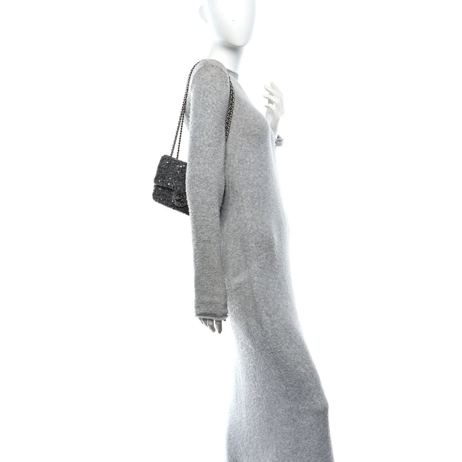 Sequin Quilted Small Single Flap Grey Dark Grey - Image 2