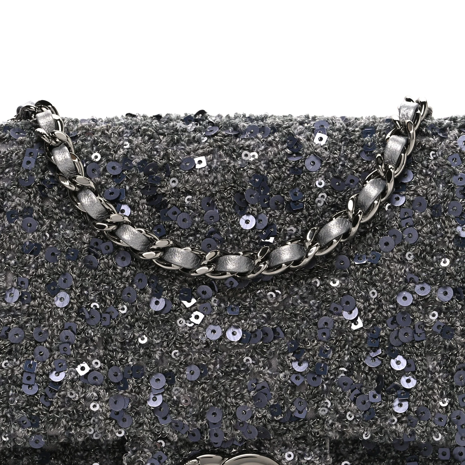 Sequin Quilted Small Single Flap Grey Dark Grey - Image 8
