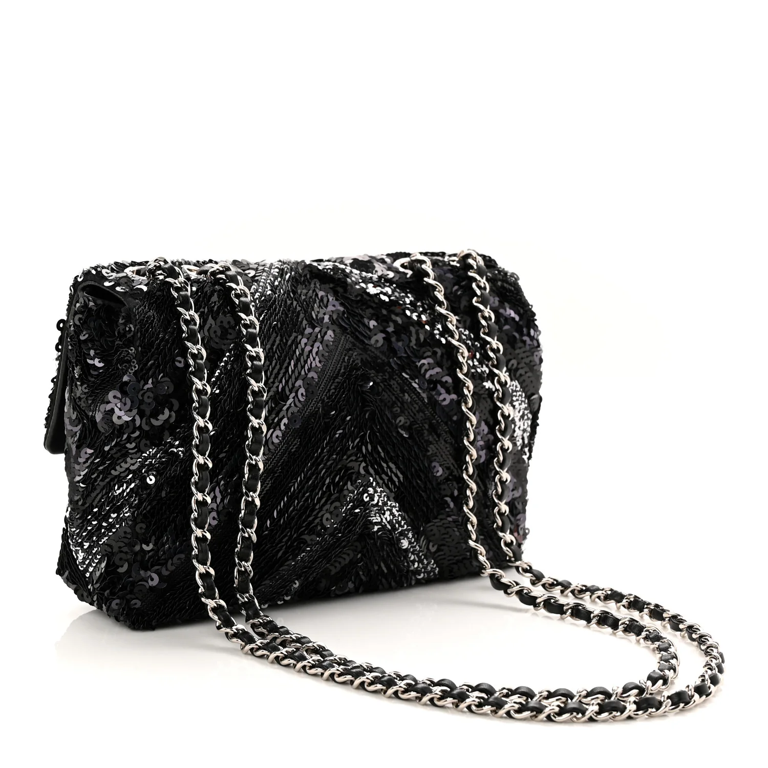 Sequins Chevron Mini Rectangular Flap Black - Image 3