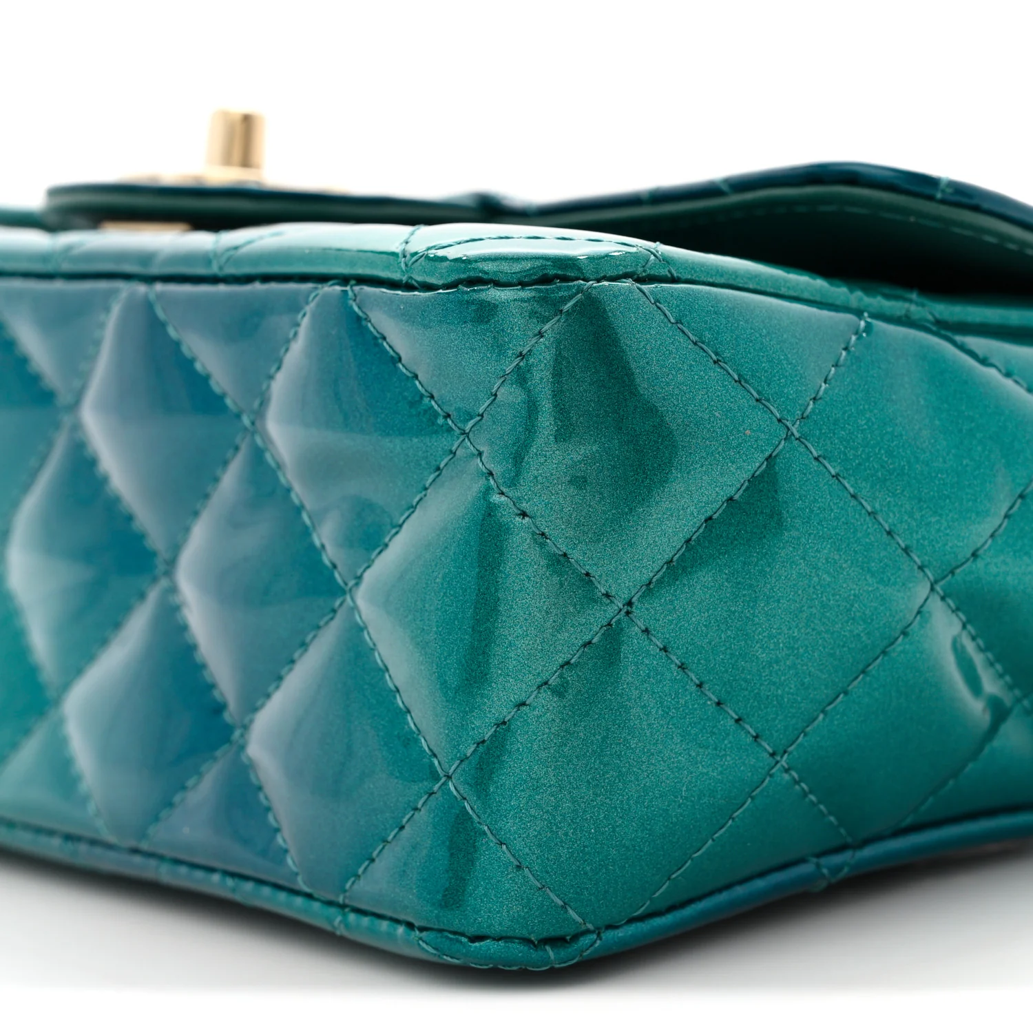 Shaded Patent Calfskin Quilted Mini Rectangular Flap Green Blue - Image 10