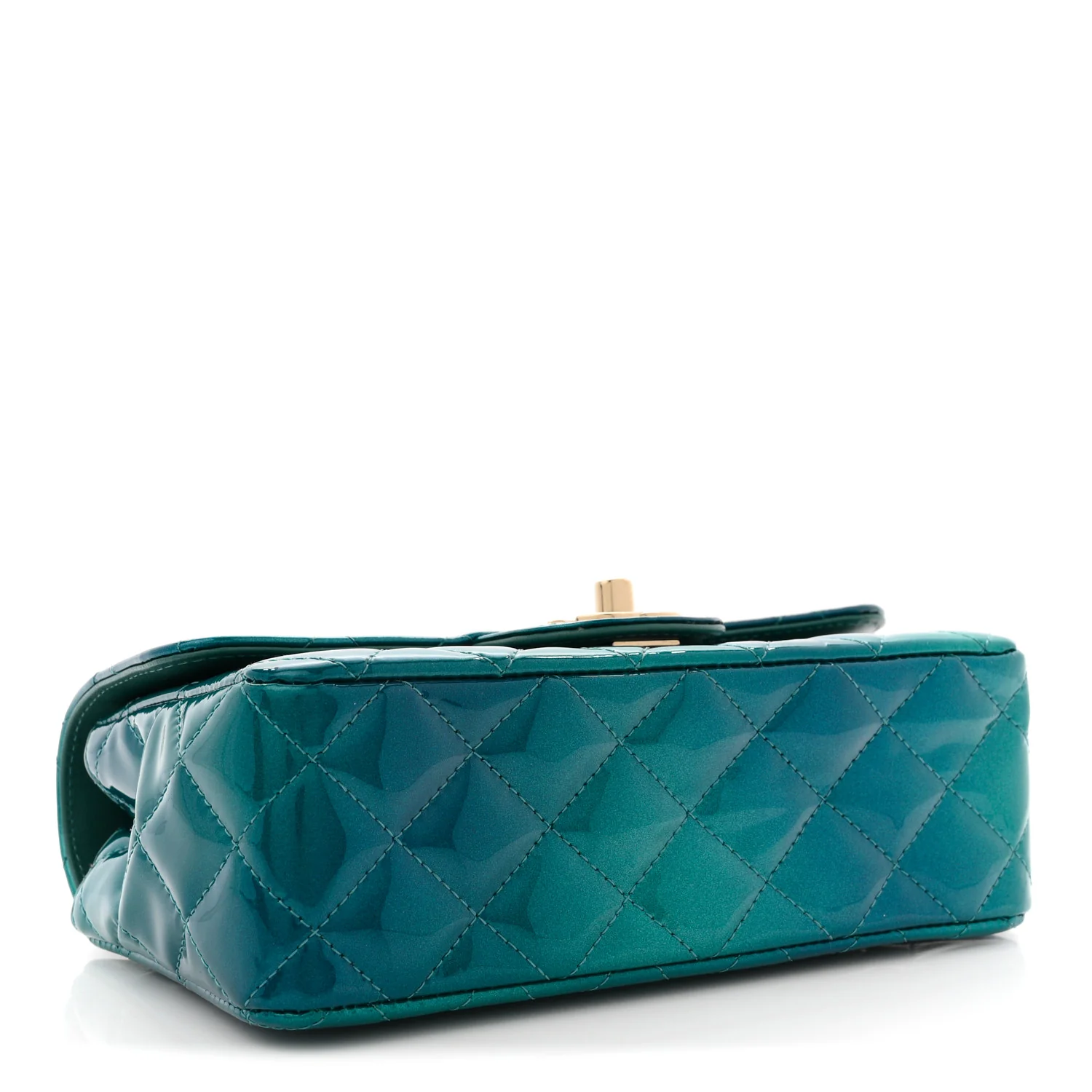 Shaded Patent Calfskin Quilted Mini Rectangular Flap Green Blue - Image 4