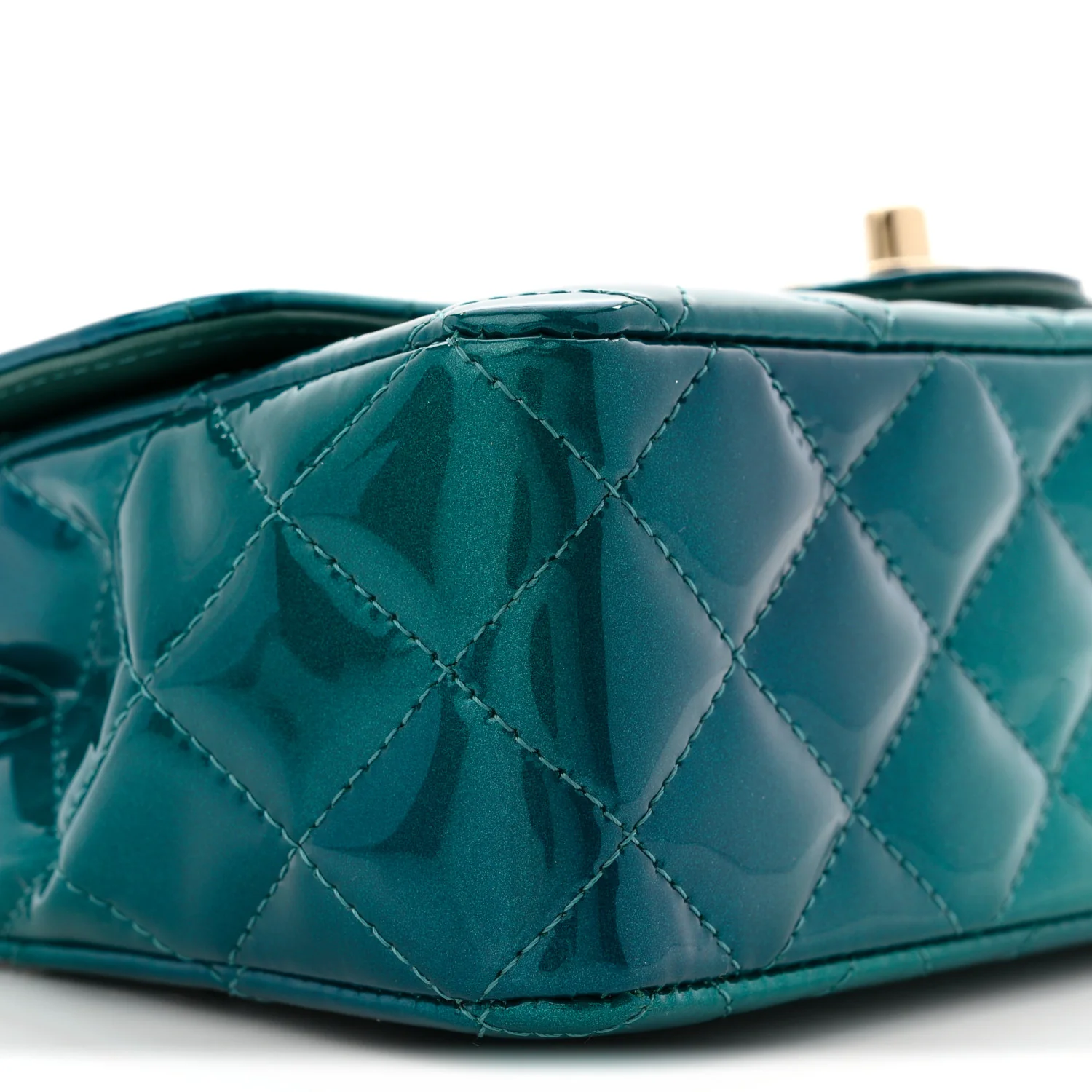 Shaded Patent Calfskin Quilted Mini Rectangular Flap Green Blue - Image 9