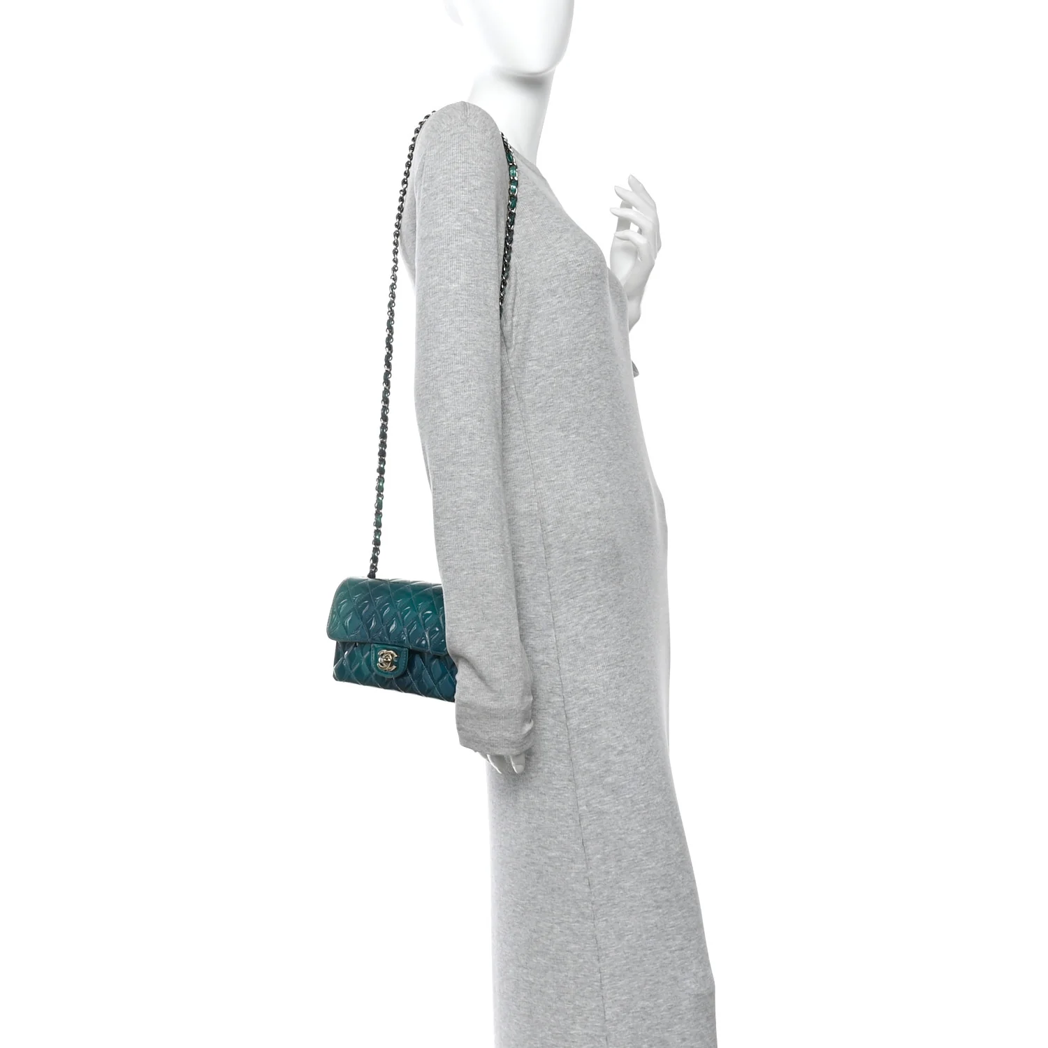 Shaded Patent Calfskin Quilted Mini Rectangular Flap Green Blue - Image 2