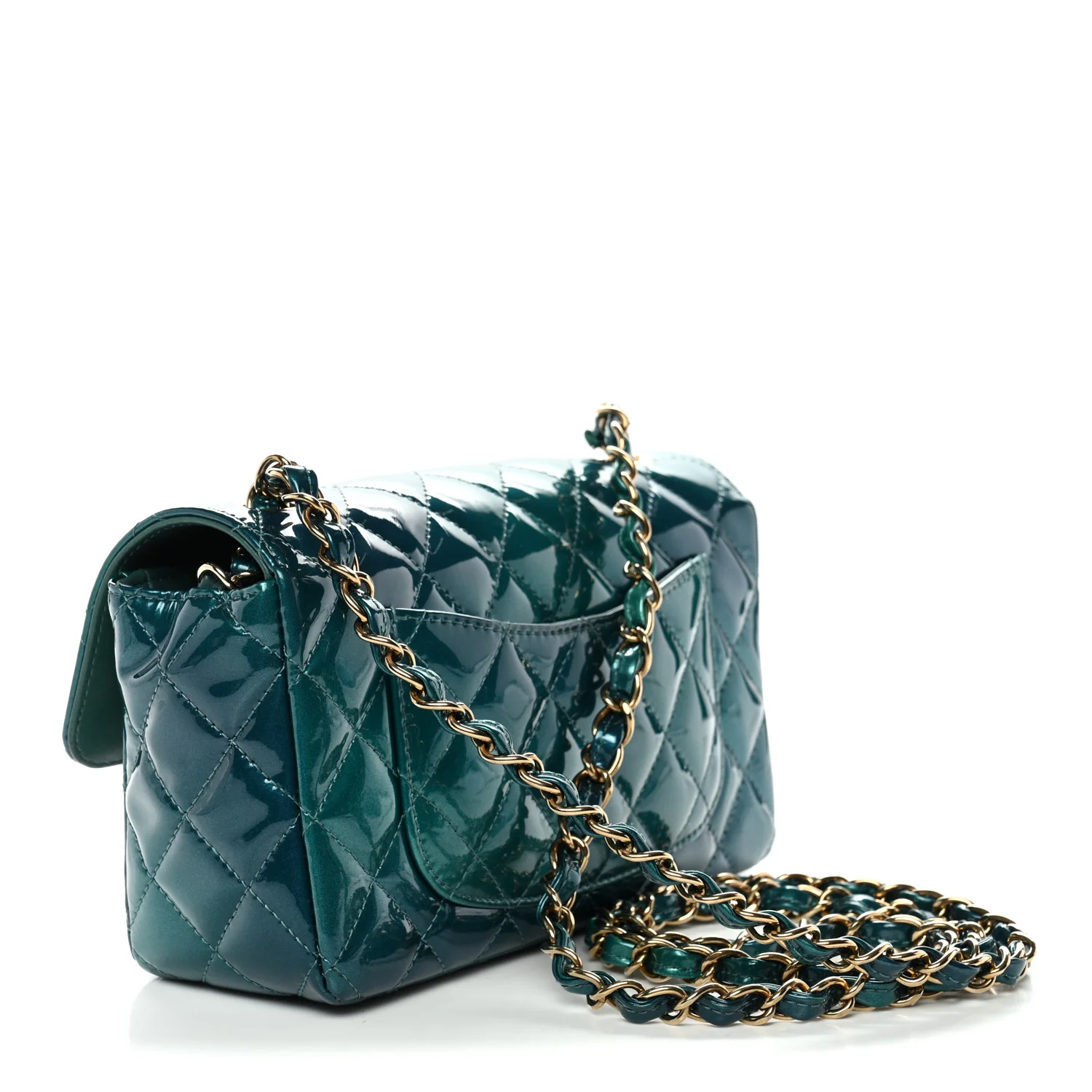 Shaded Patent Calfskin Quilted Mini Rectangular Flap Green Blue - Image 3