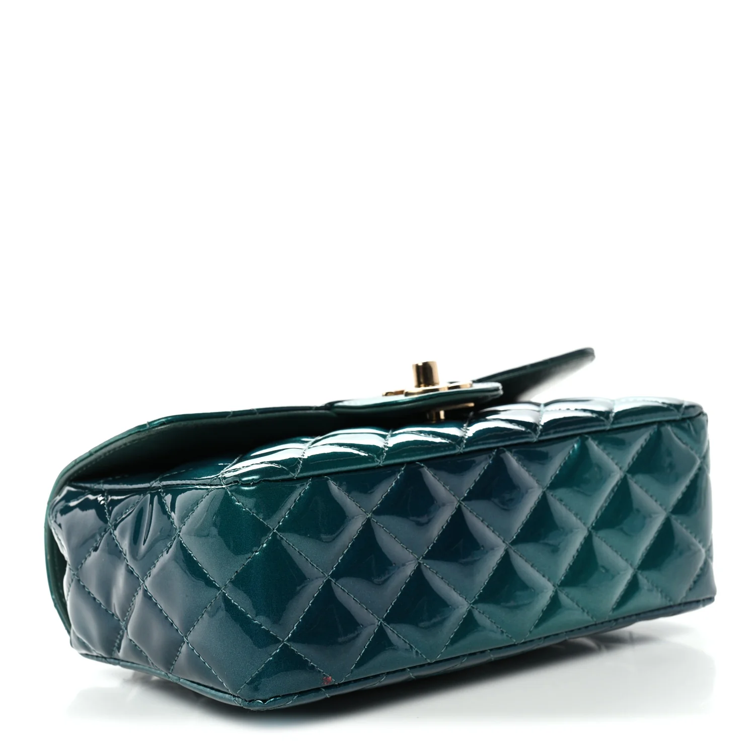 Shaded Patent Calfskin Quilted Mini Rectangular Flap Green Blue - Image 4
