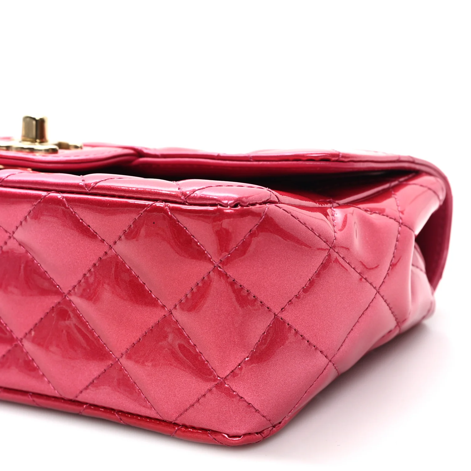 Shaded Patent Calfskin Quilted Mini Rectangular Flap Pink Dark Pink - Image 10