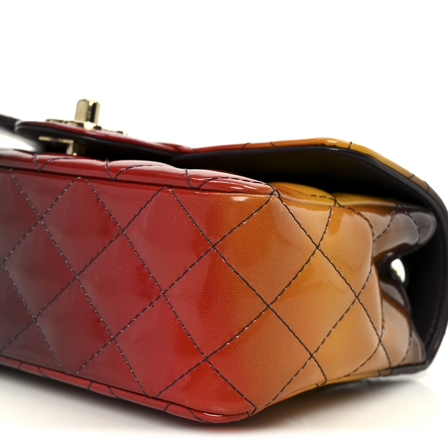 Shaded Patent Calfskin Quilted Mini Rectangular Flap Red Yellow Dark Purple - Image 11