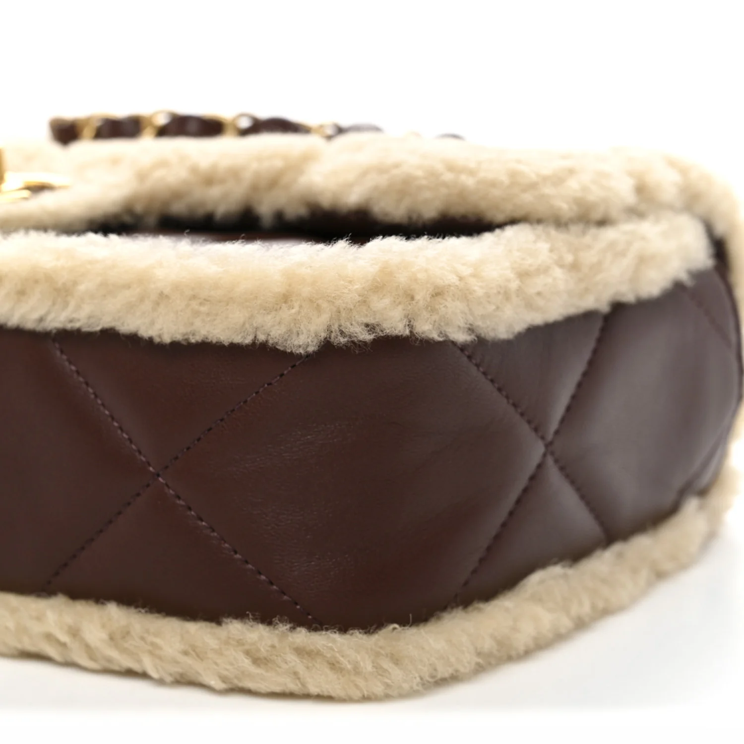 Shearling Lambskin Quilted Furry Coco Flap Dark Brown Beige - Image 10