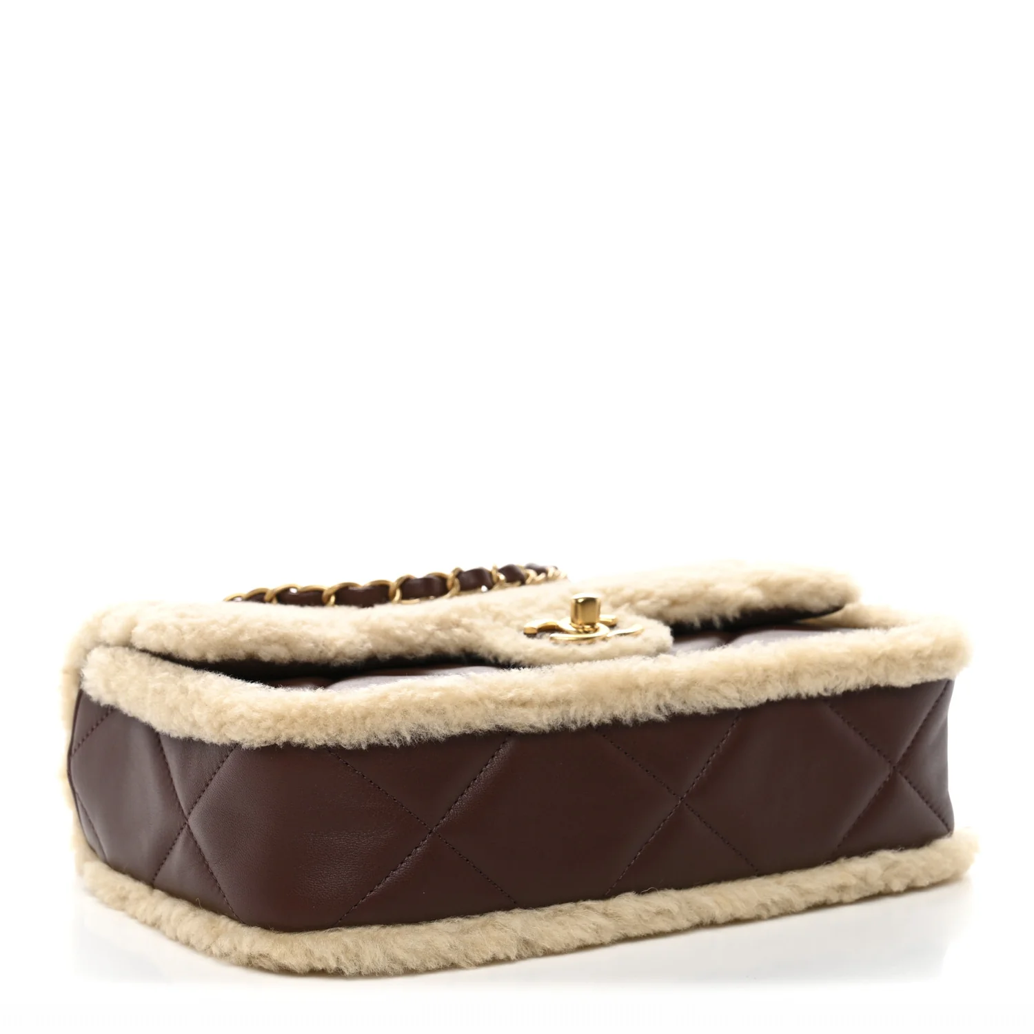 Shearling Lambskin Quilted Furry Coco Flap Dark Brown Beige - Image 4