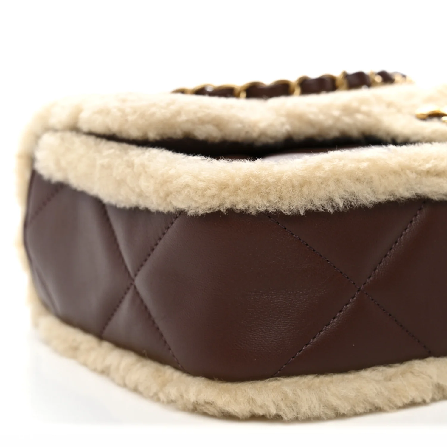 Shearling Lambskin Quilted Furry Coco Flap Dark Brown Beige - Image 9
