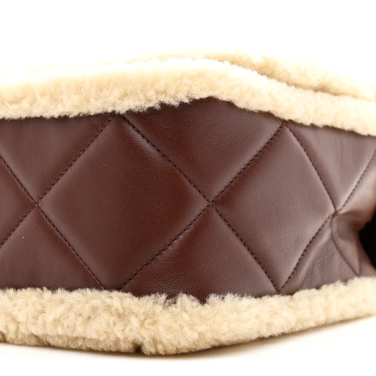 Shearling Lambskin Quilted Large Furry Coco Flap Dark Brown Beige - Image 10