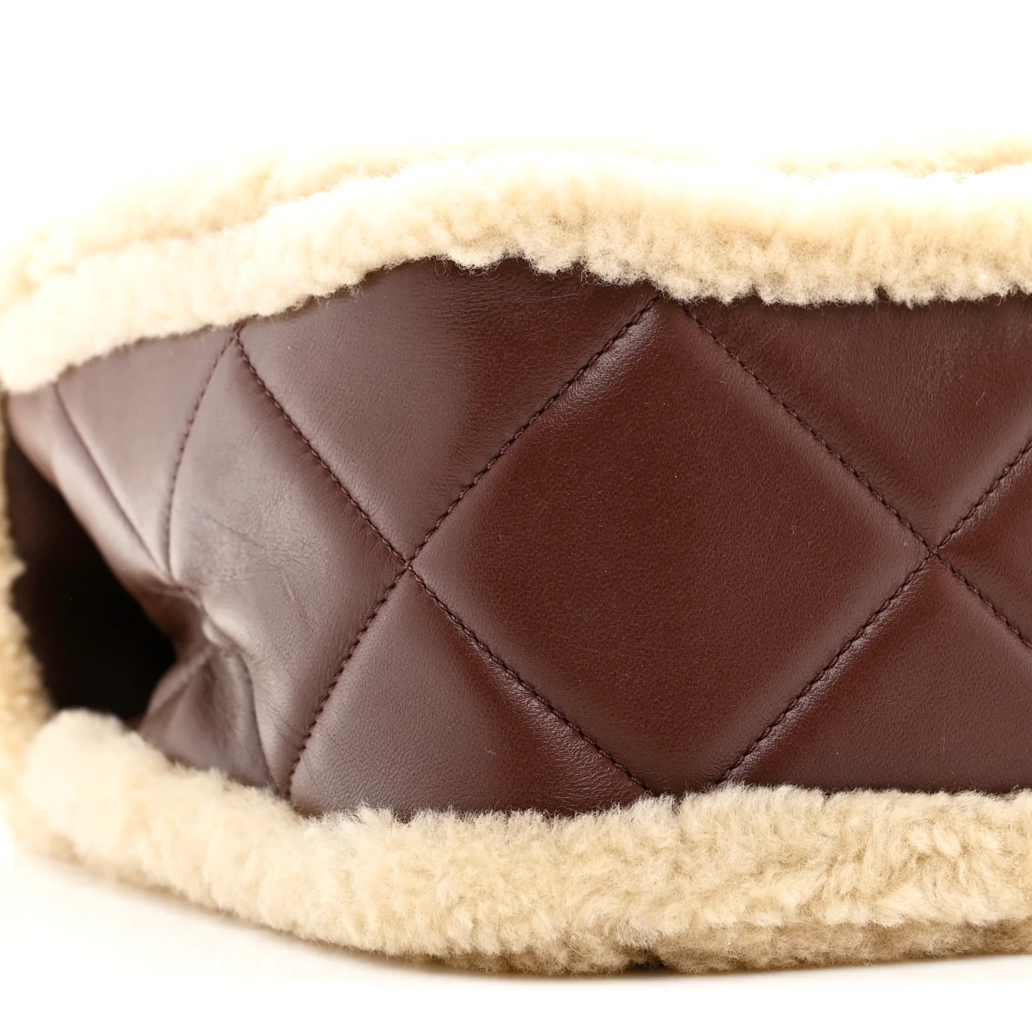 Shearling Lambskin Quilted Large Furry Coco Flap Dark Brown Beige - Image 9