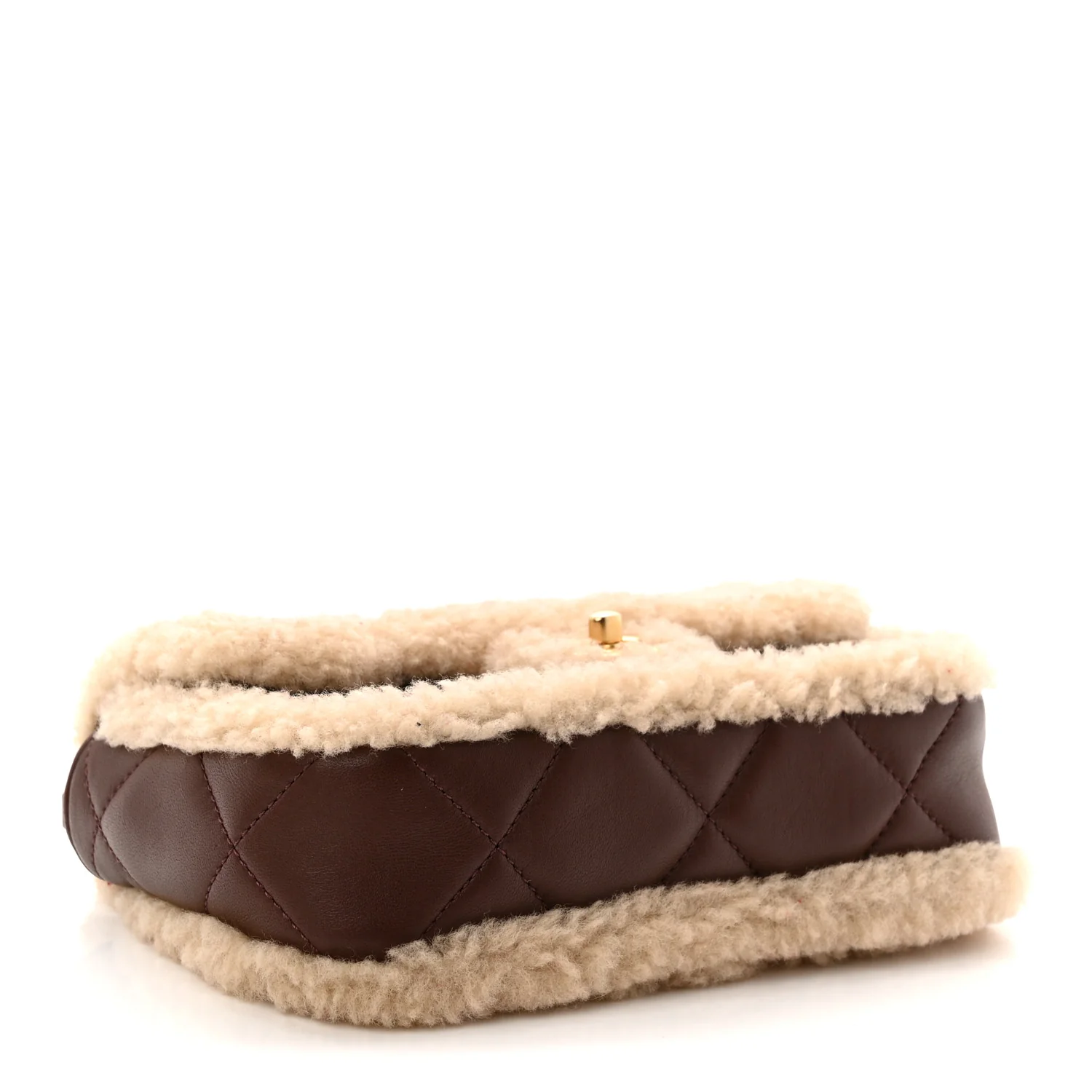 Shearling Lambskin Quilted Mini Furry Coco Flap Beige Dark Brown - Image 4