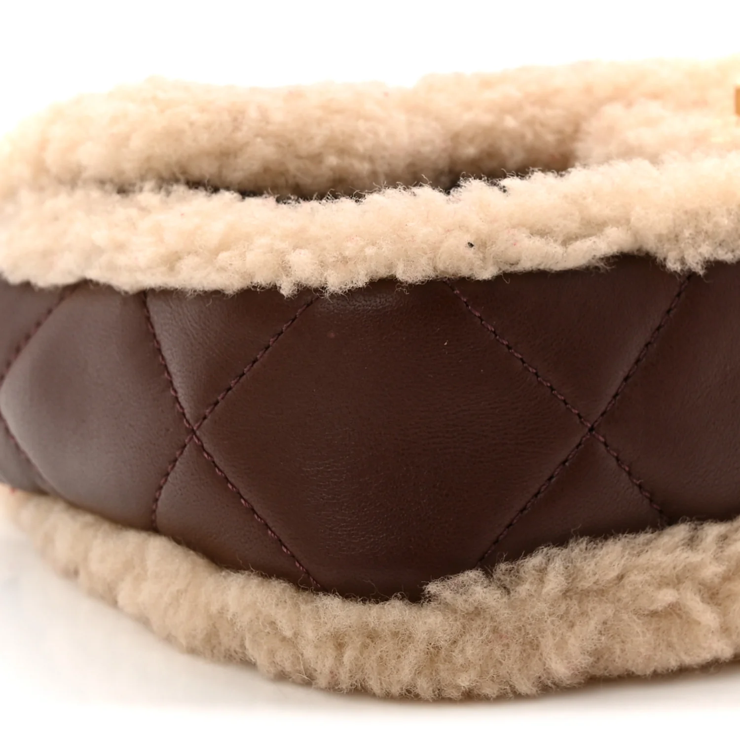 Shearling Lambskin Quilted Mini Furry Coco Flap Beige Dark Brown - Image 9