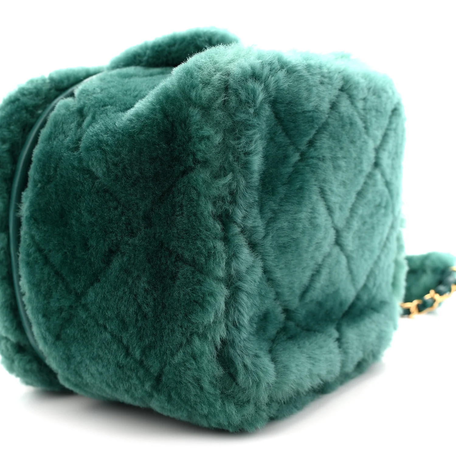 Shearling Lambskin Quilted Small Vanity Case Green - Image 10
