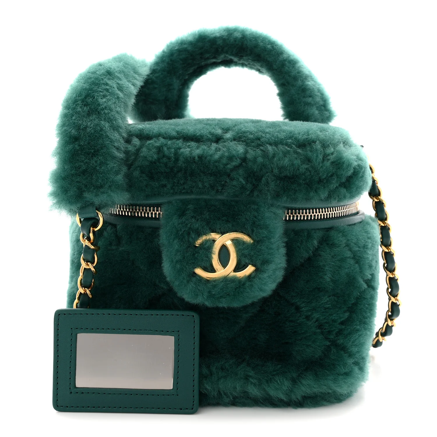 Shearling Lambskin Quilted Small Vanity Case Green - Image 3