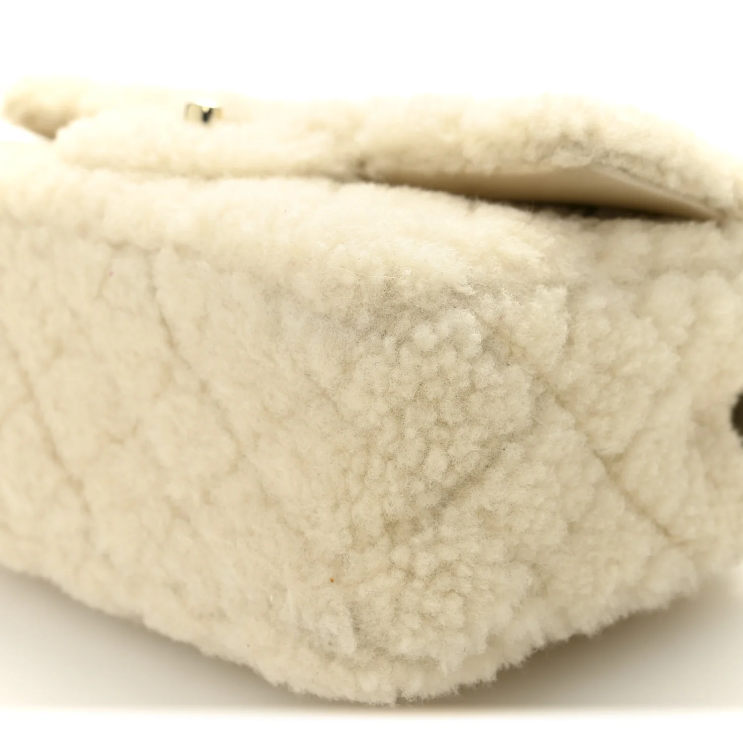Shearling Quilted Mini Top Handle Rectangular Flap Ecru - Image 10