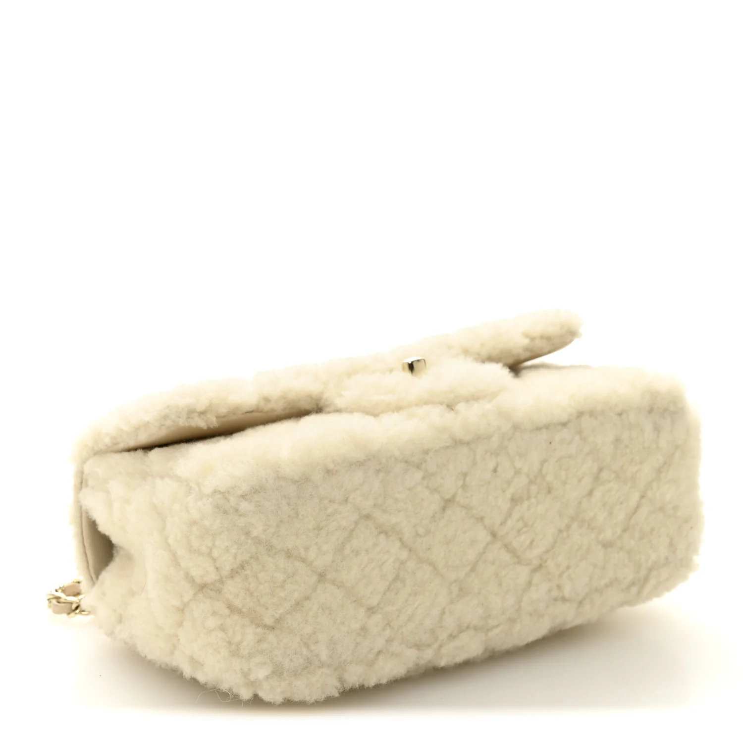 Shearling Quilted Mini Top Handle Rectangular Flap Ecru - Image 4