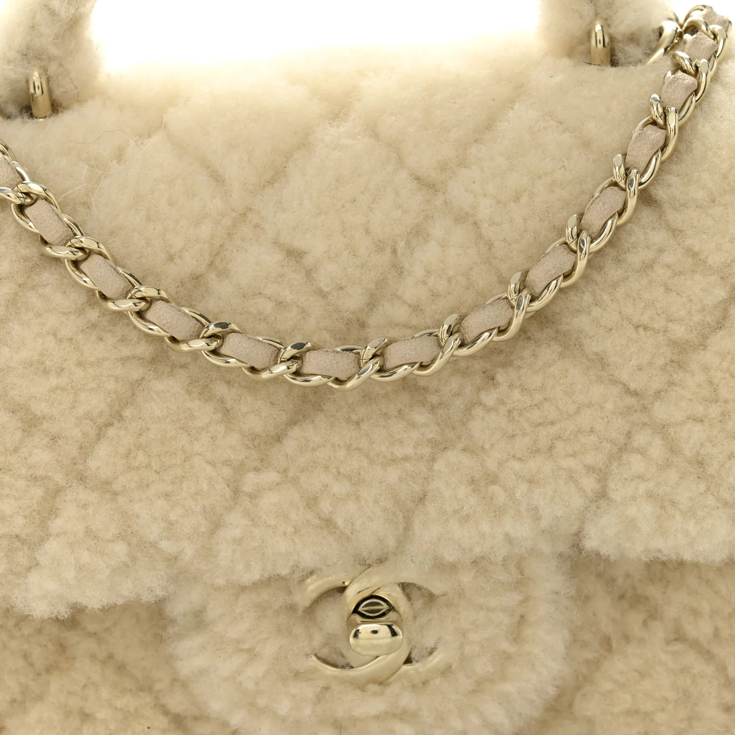 Shearling Quilted Mini Top Handle Rectangular Flap Ecru - Image 8