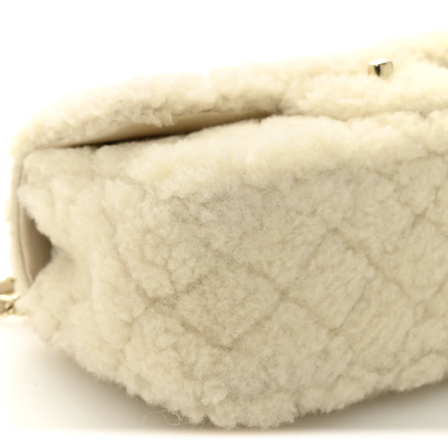 Shearling Quilted Mini Top Handle Rectangular Flap Ecru - Image 9