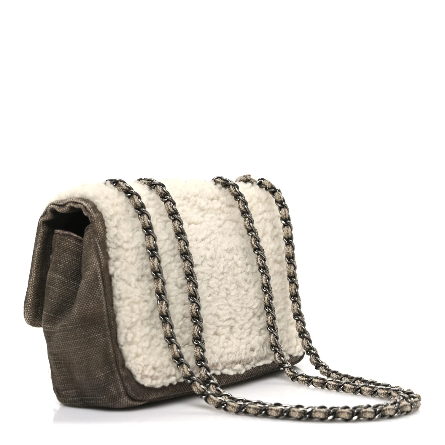 Shearling Sheepskin Denim Small Paris Dallas Sheriff's Star Flap Brown White - Image 3