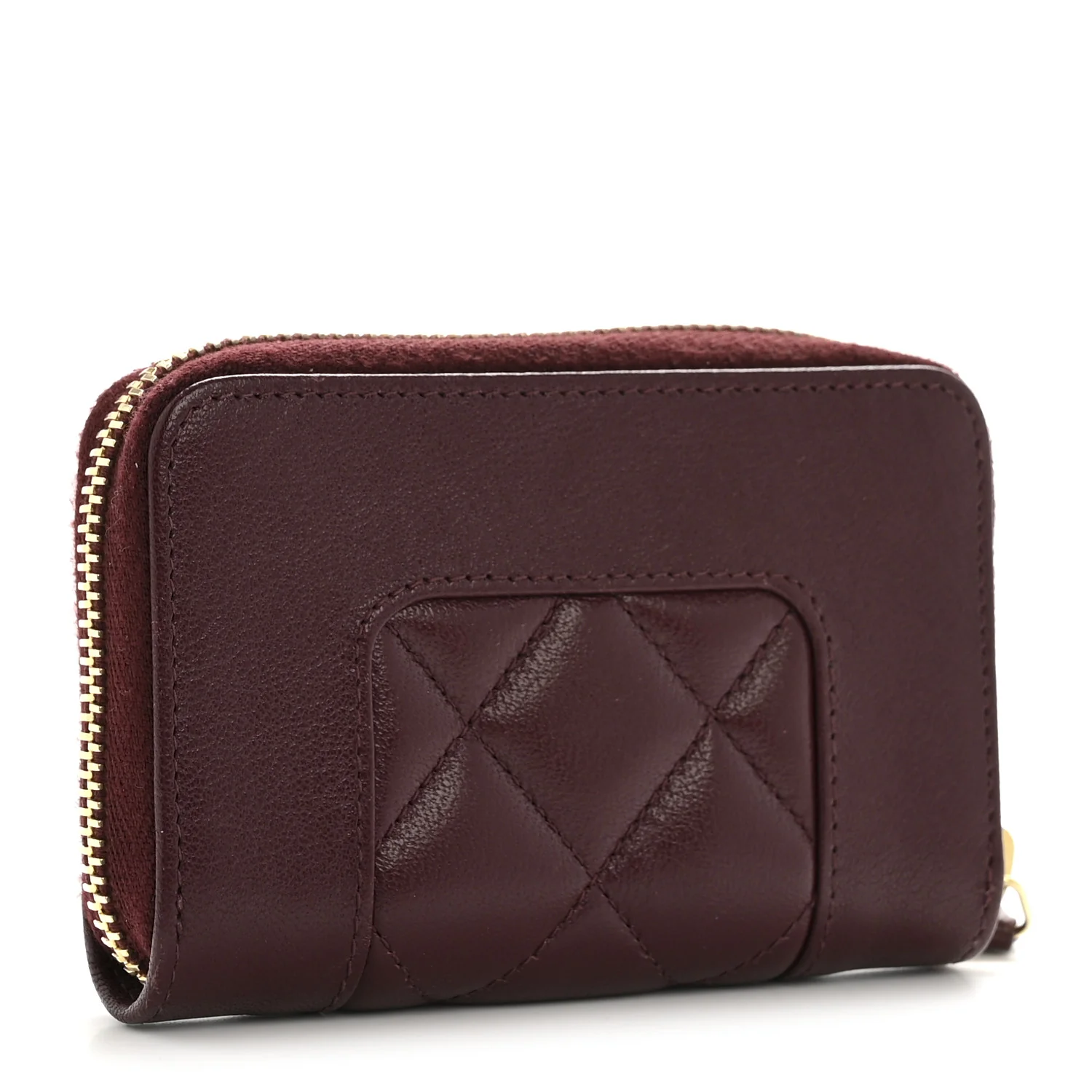 Sheepskin Quilted Mademoiselle Vintage Zip Coin Purse Dark Red - Image 3