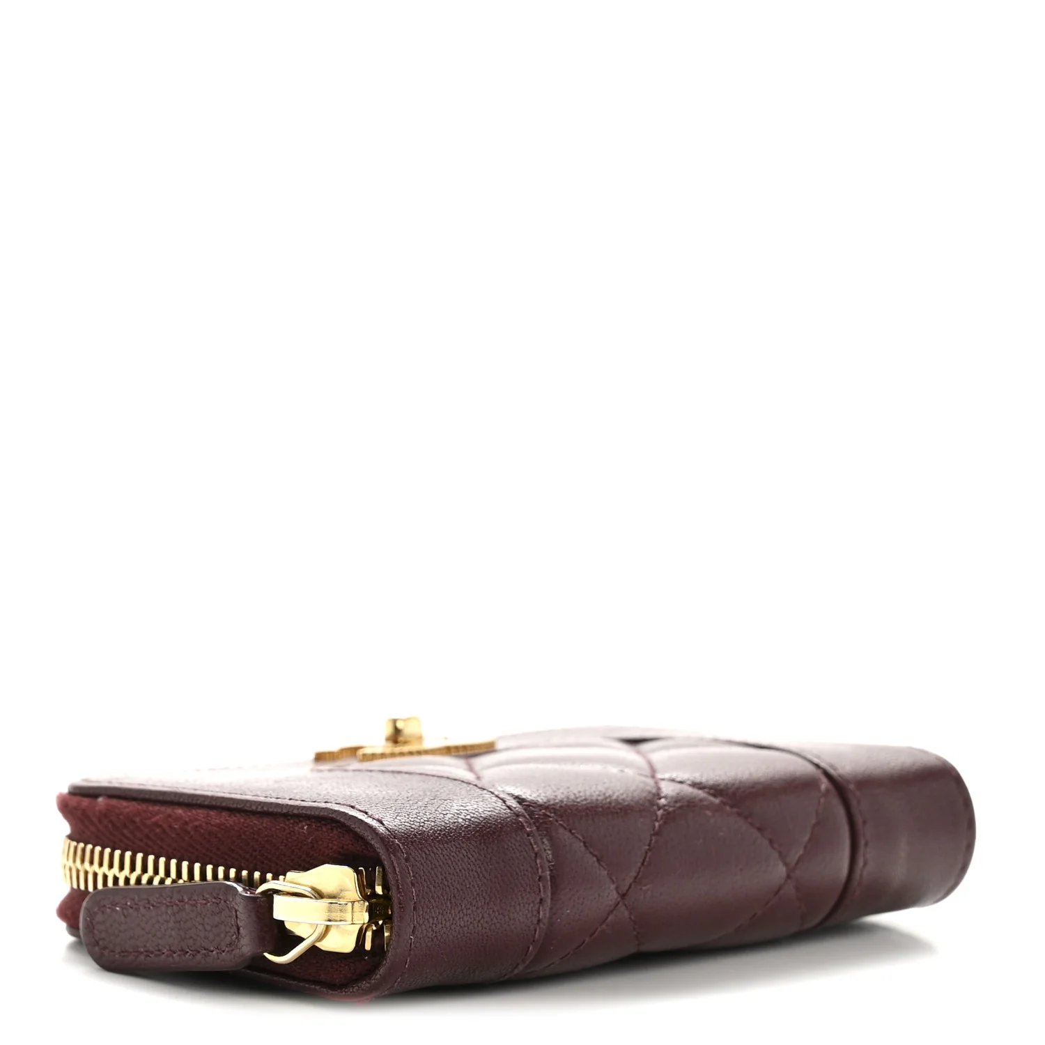 Sheepskin Quilted Mademoiselle Vintage Zip Coin Purse Dark Red - Image 4