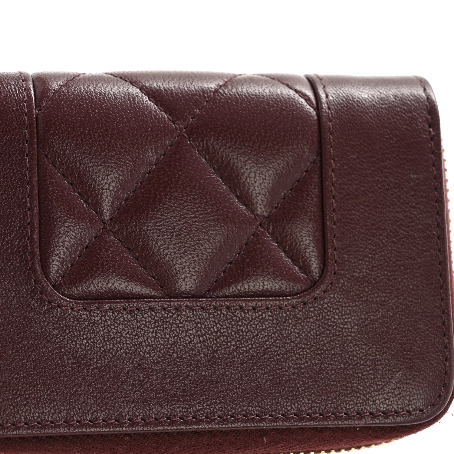 Sheepskin Quilted Mademoiselle Vintage Zip Coin Purse Dark Red - Image 8