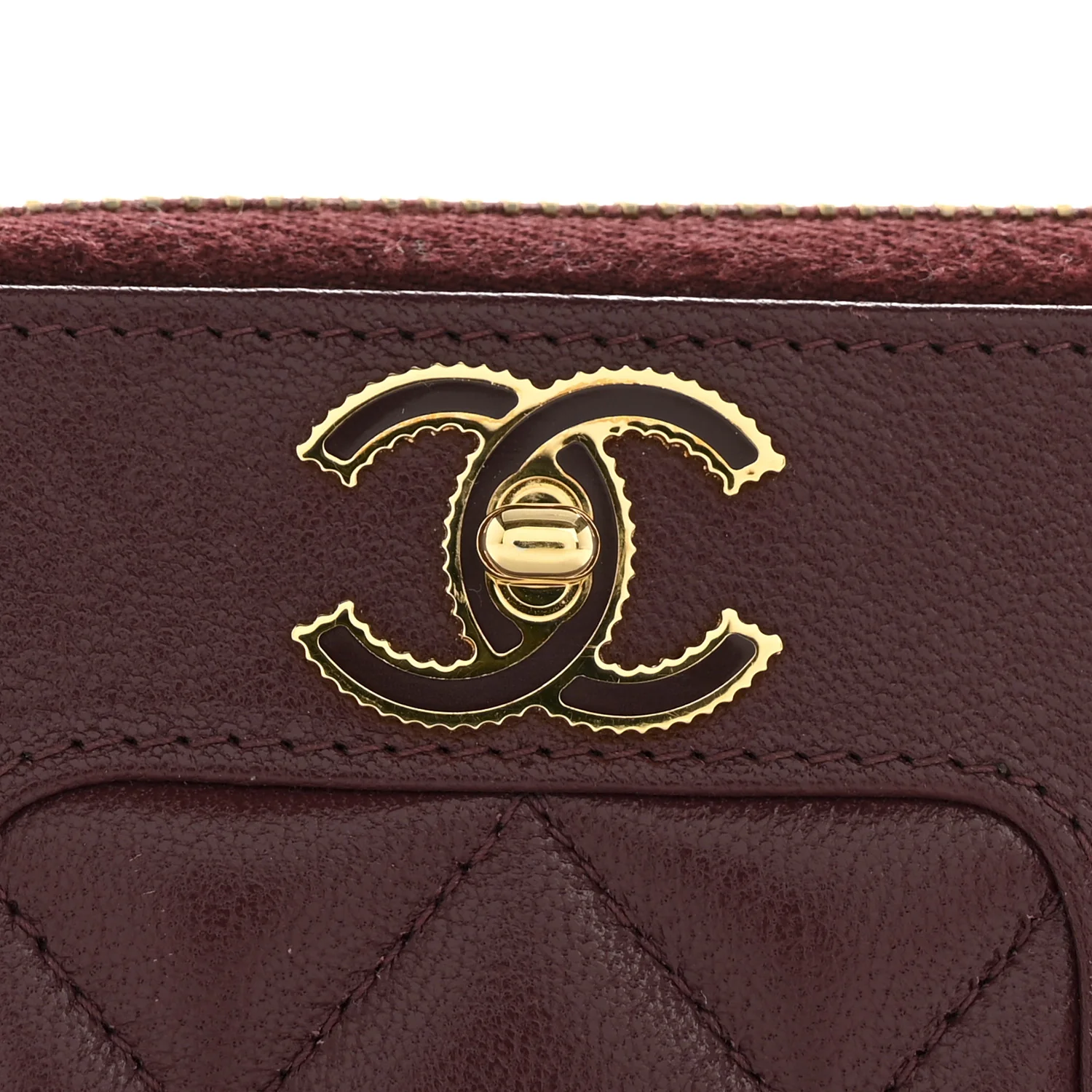 Sheepskin Quilted Mademoiselle Vintage Zip Coin Purse Dark Red - Image 9