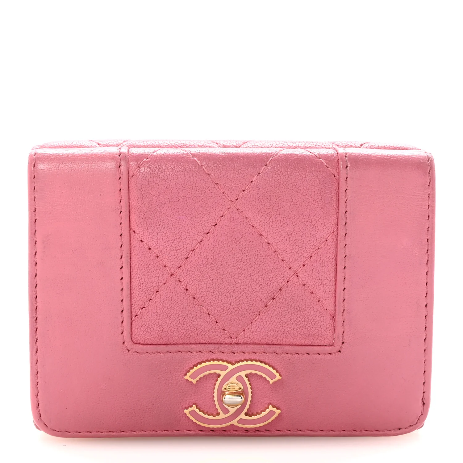Sheepskin Quilted Vintage Mademoiselle Trifold Wallet Dark Pink