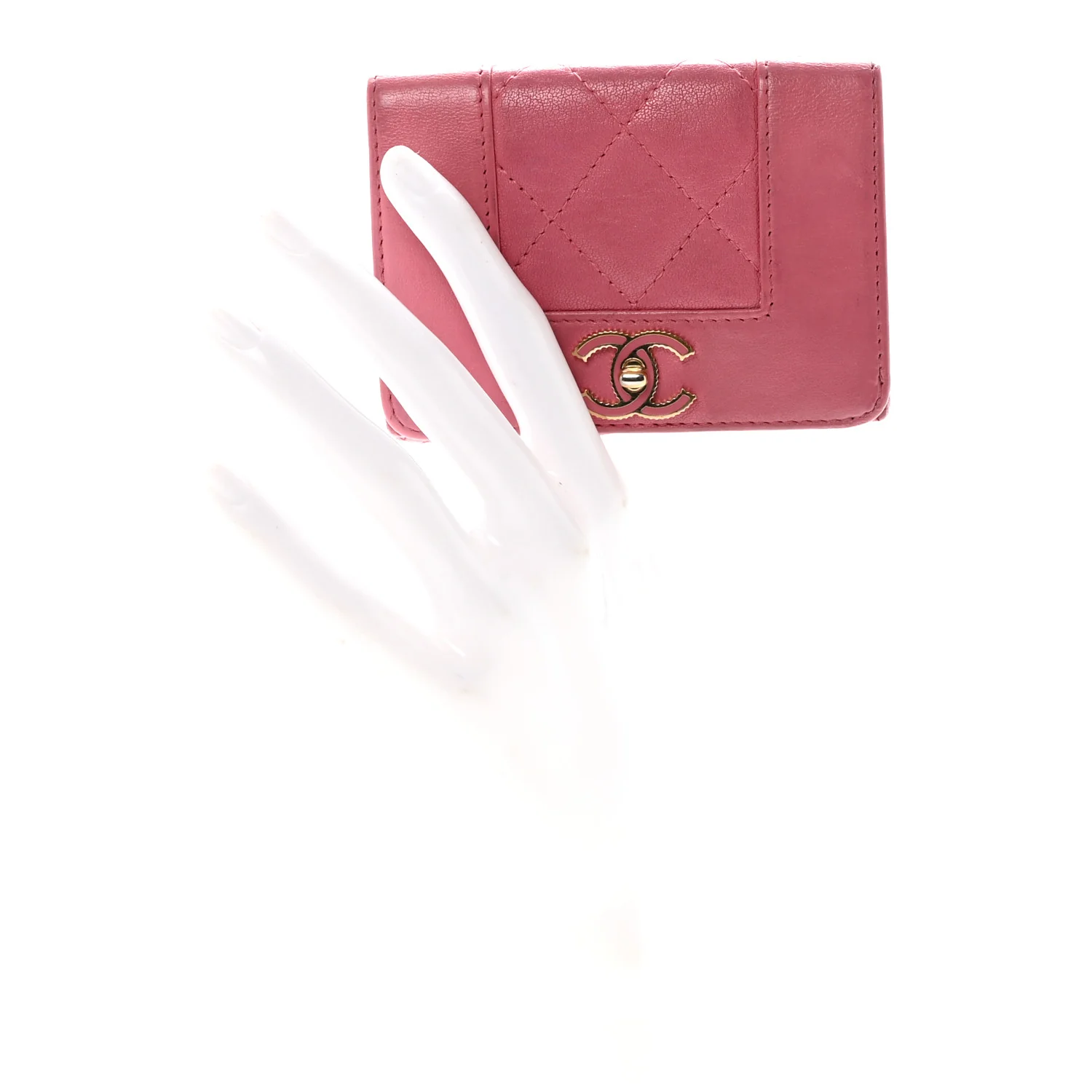 Sheepskin Quilted Vintage Mademoiselle Trifold Wallet Dark Pink - Image 2