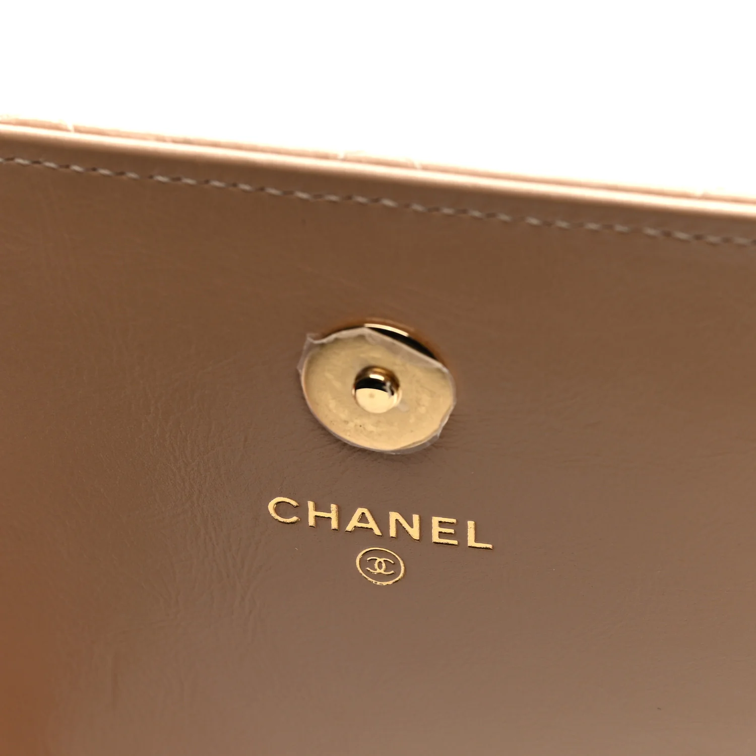 Shiny Aged Calfskin Quilted Clutch With Chain Dark Beige - Image 6