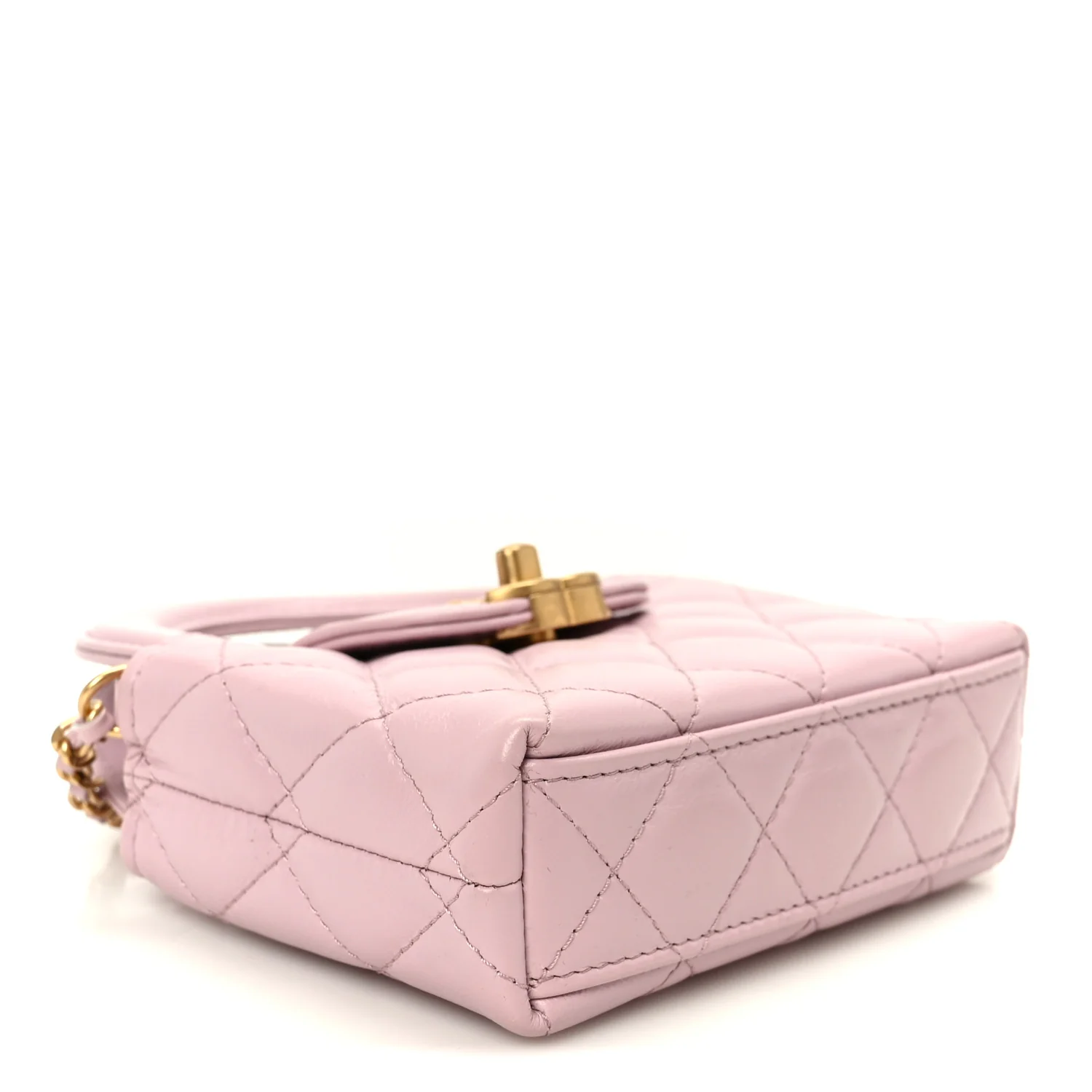 Shiny Aged Calfskin Quilted Mini Nano Kelly Shopper Light Pink - Image 4