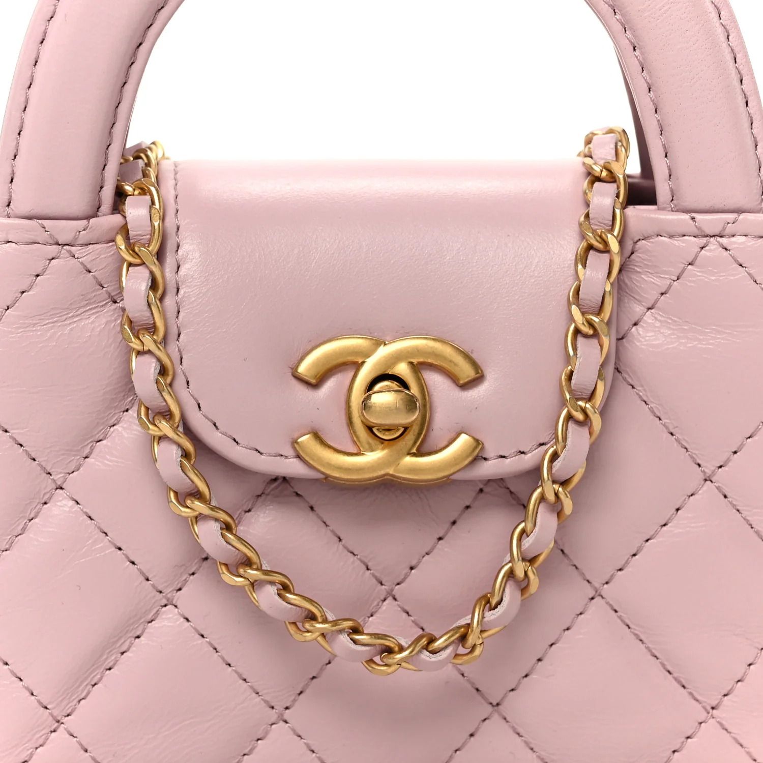 Shiny Aged Calfskin Quilted Mini Nano Kelly Shopper Light Pink - Image 8