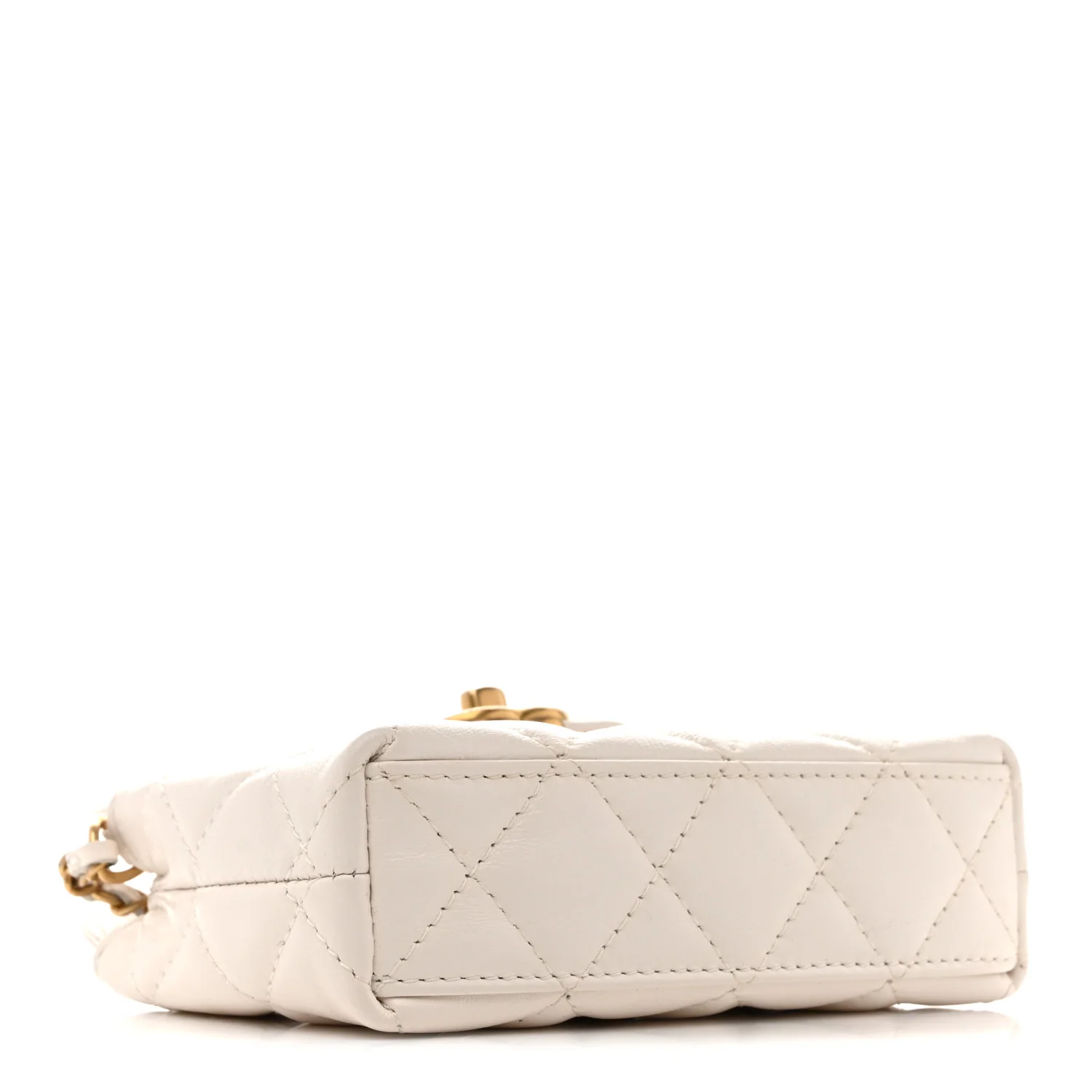 Shiny Aged Calfskin Quilted Mini Nano Kelly Shopper White - Image 4