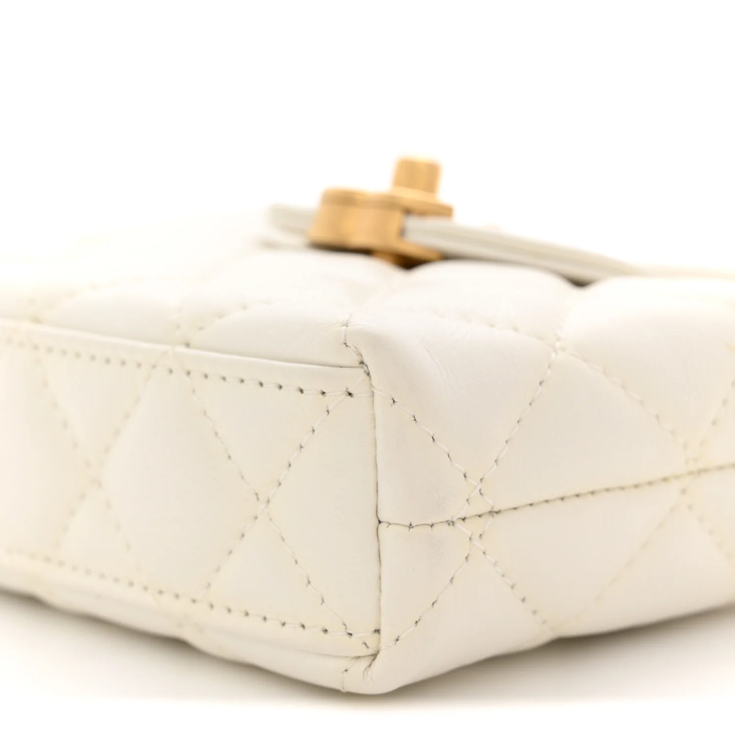 Shiny Aged Calfskin Quilted Mini Nano Kelly Shopper White - Image 10